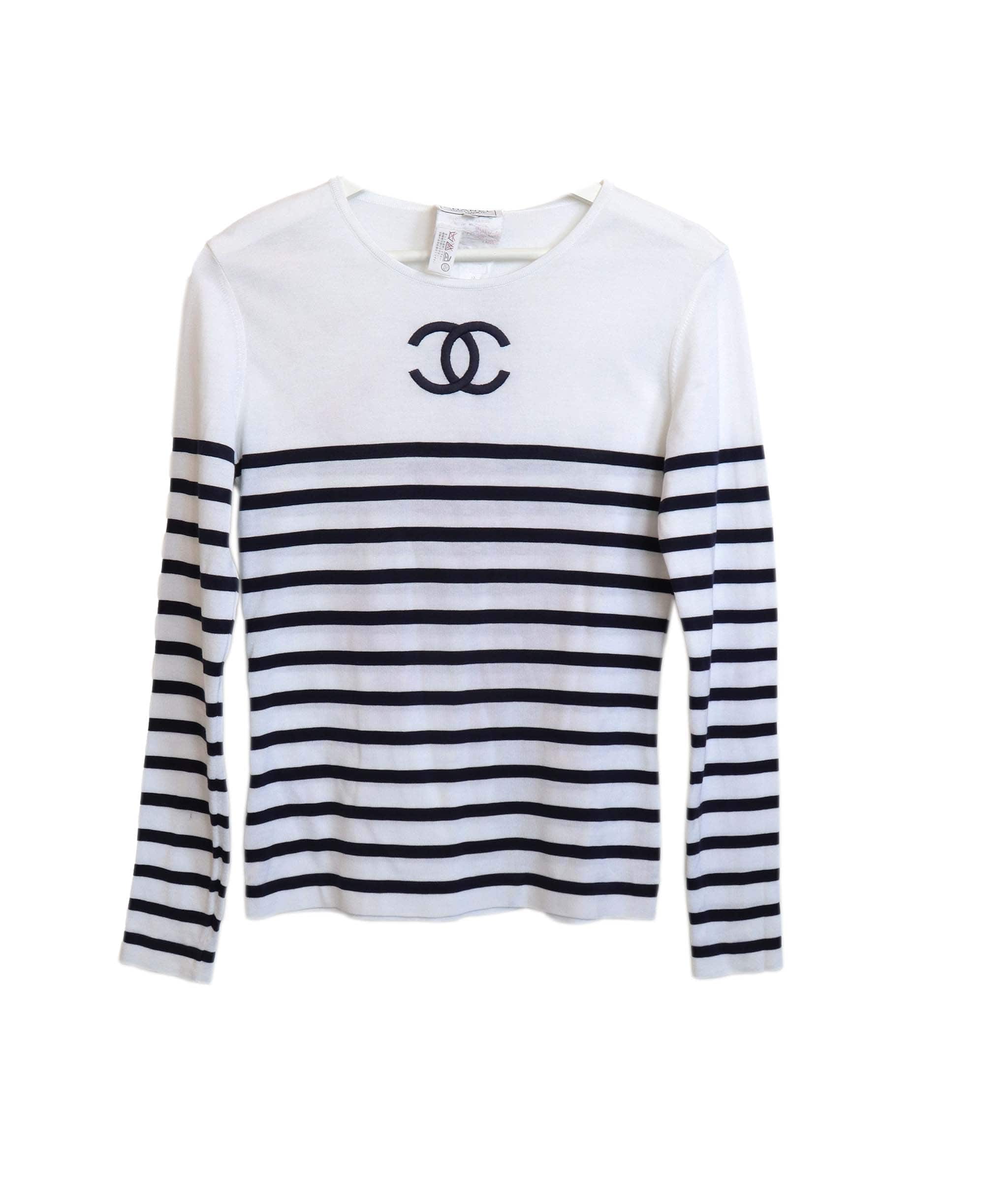 Chanel Chanel Big CC Stripe Knit Top White - DXBS0863