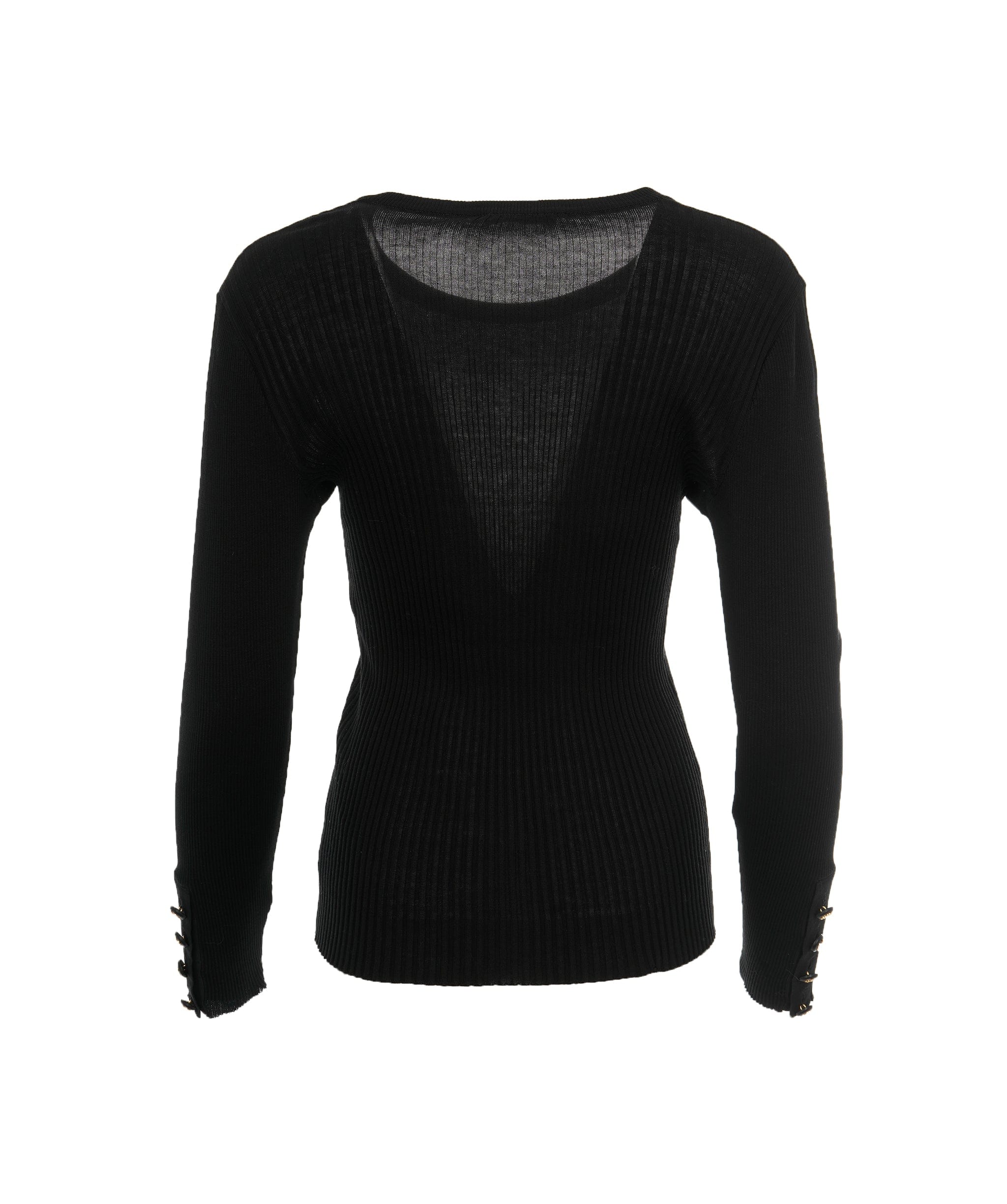 Chanel Chanel Black Ribbed Knit CC Long Sleeve Sweater ALC1906