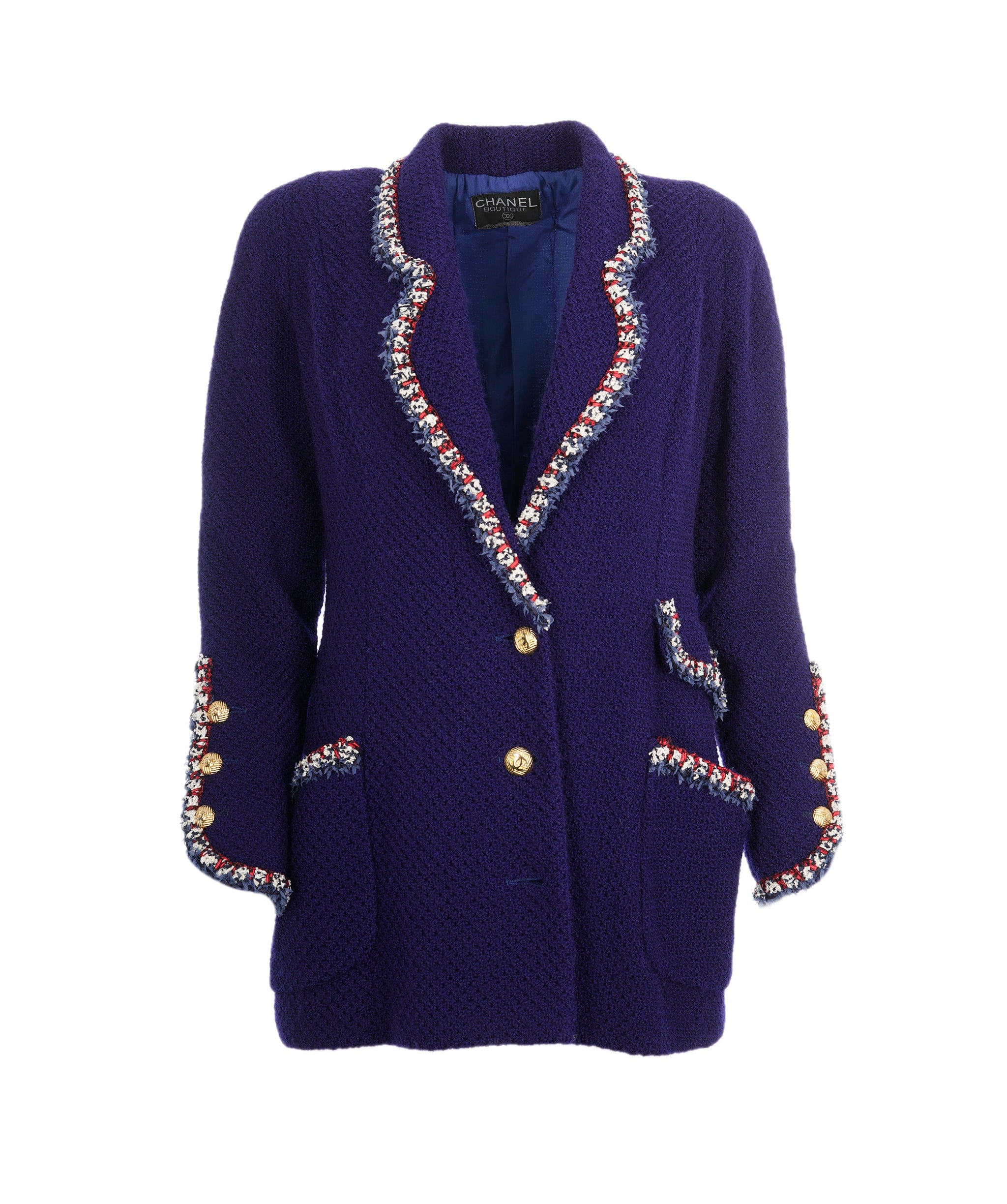 Chanel Chanel Blue/Purple Tweed Jacket Sz 44 UKL1359