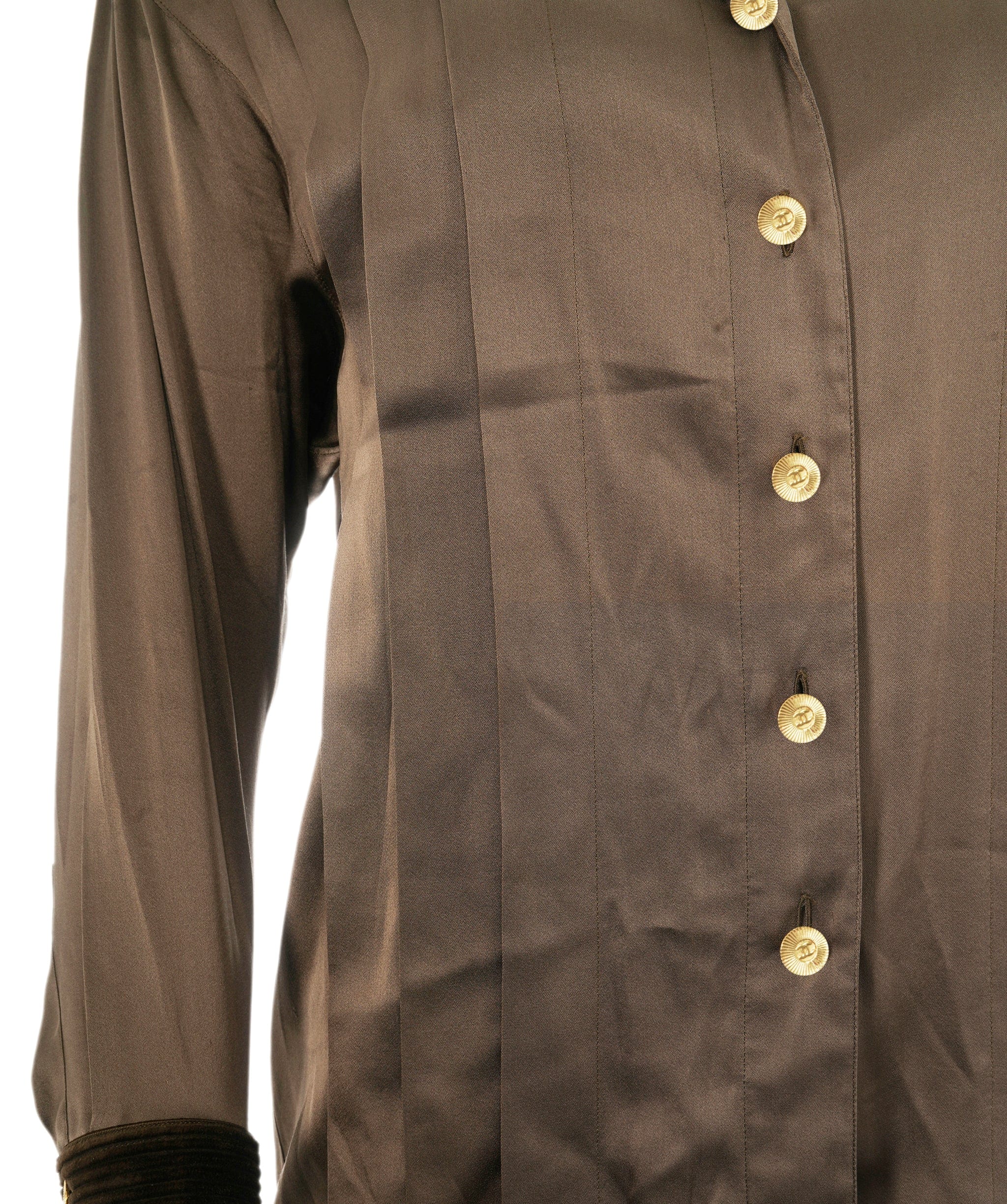 Chanel Chanel Brown Silk Shirt with Gold Button ALC1167