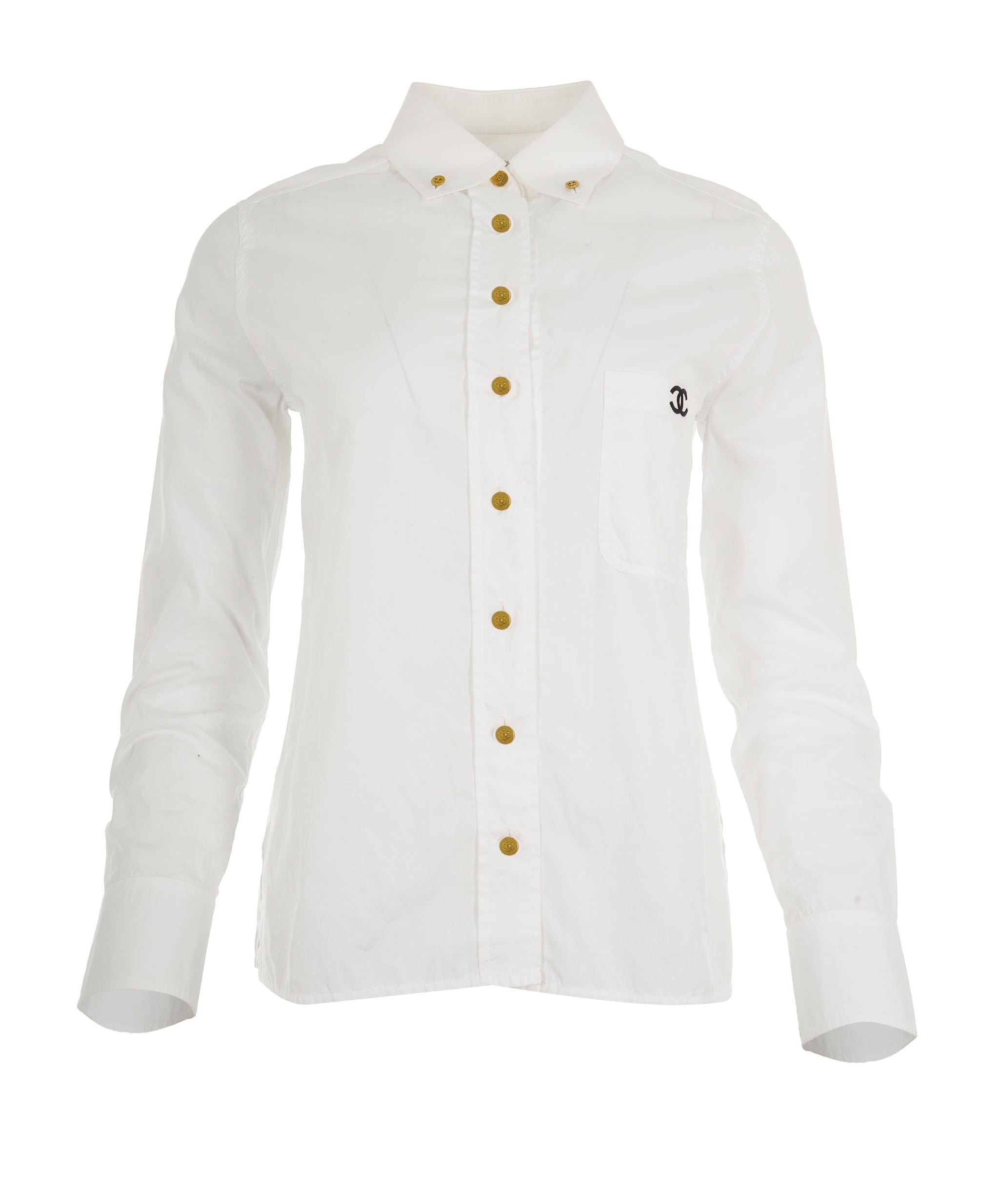 Chanel CHANEL c.1990's White Embroidered CC Button Down Shirt 38 ALC1957