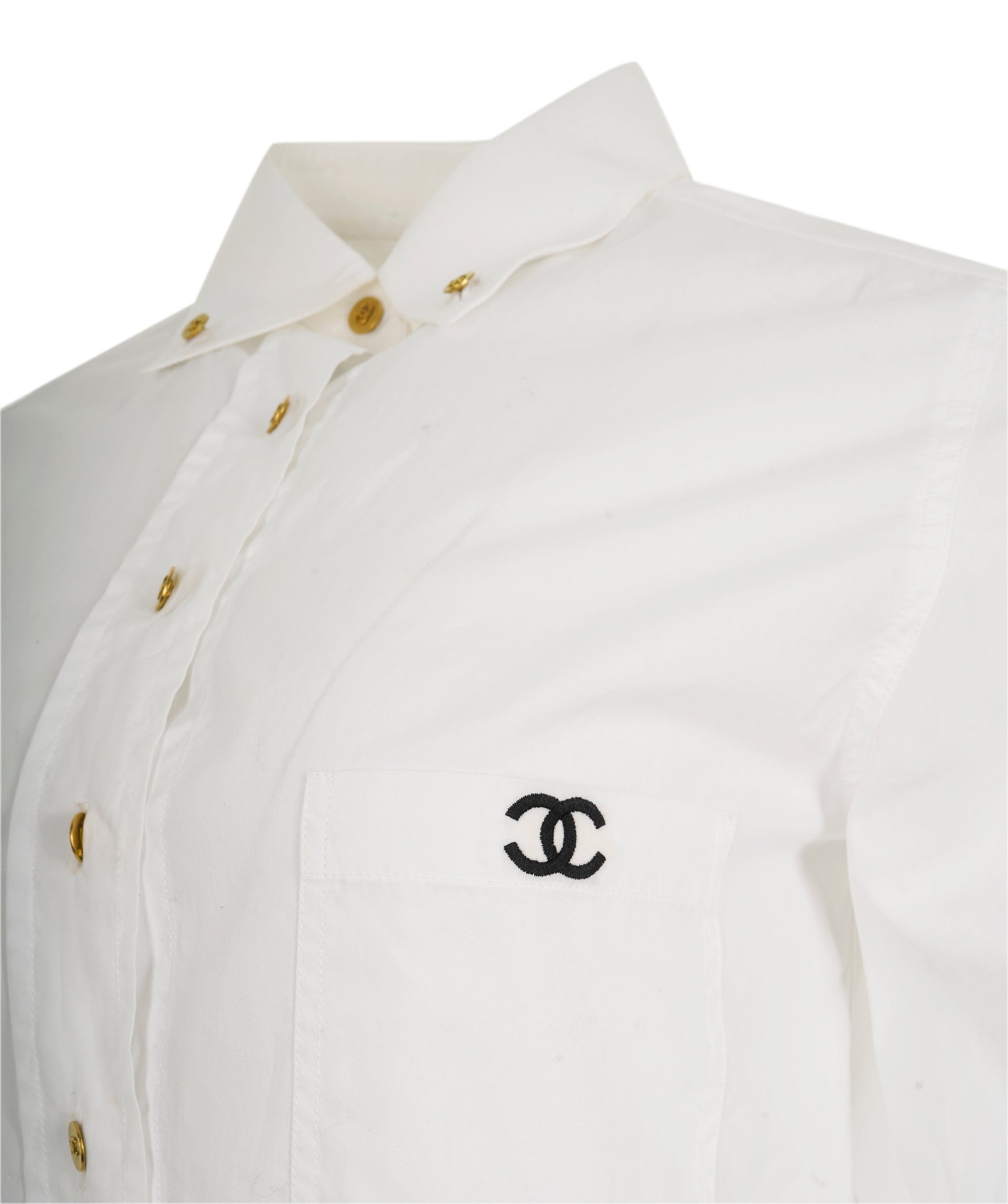 Chanel CHANEL c.1990's White Embroidered CC Button Down Shirt 38 ALC1957