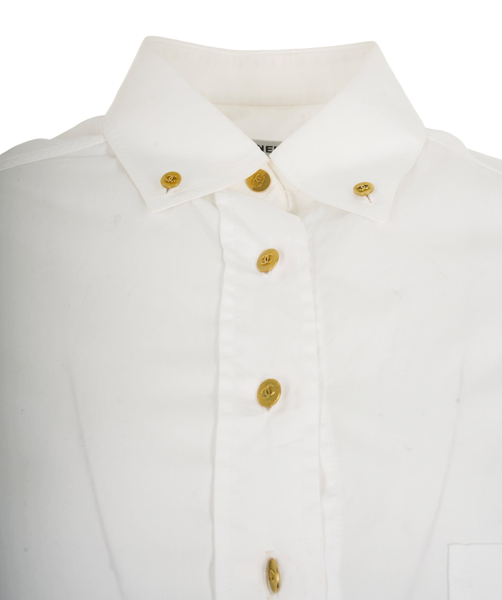 Chanel CHANEL c.1990's White Embroidered CC Button Down Shirt 38 ALC1957