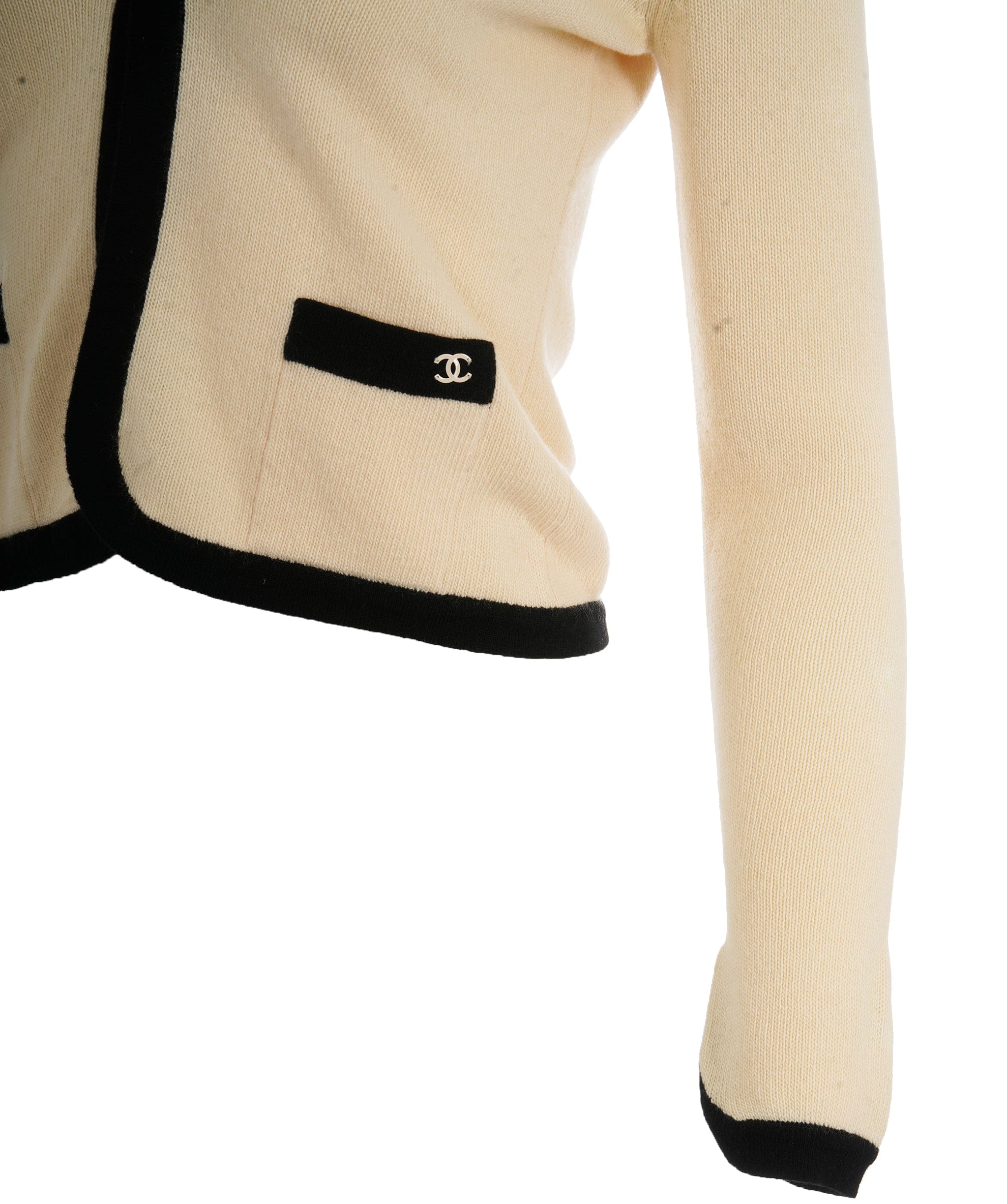 Chanel Chanel Cashmere Cardigan Cream Black ASL10488