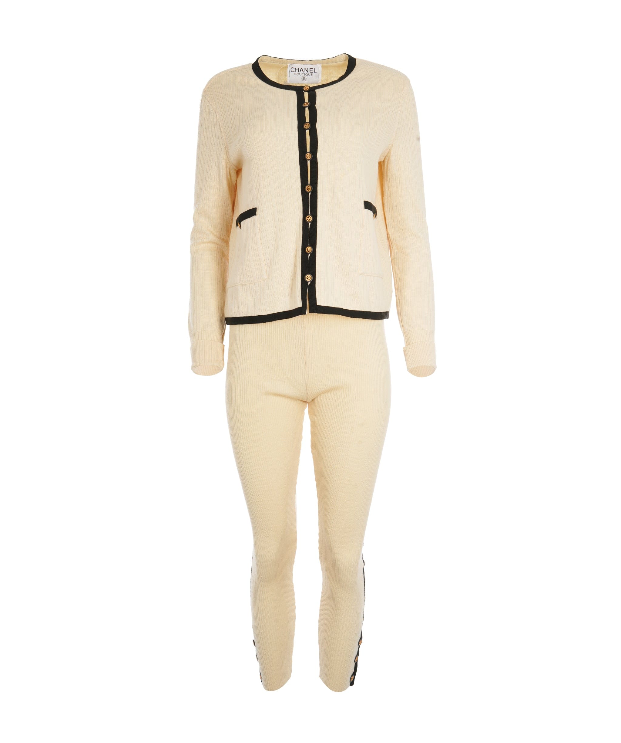 Chanel Chanel CC Buttons Knit Jacket & Pants Set Cream  ASL10612