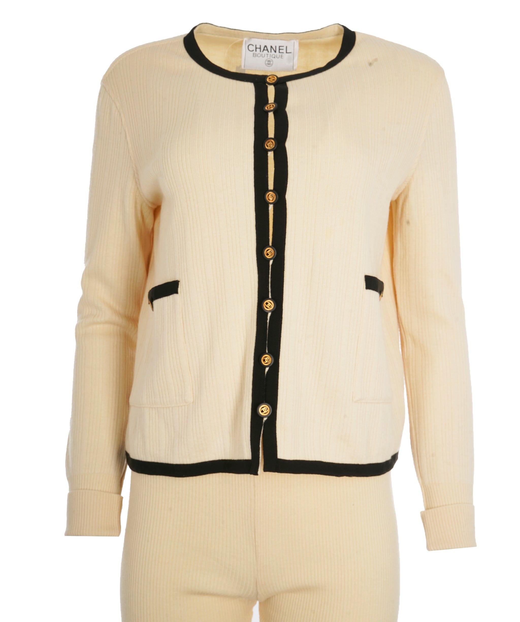 Chanel Chanel CC Buttons Knit Jacket & Pants Set Cream  ASL10612