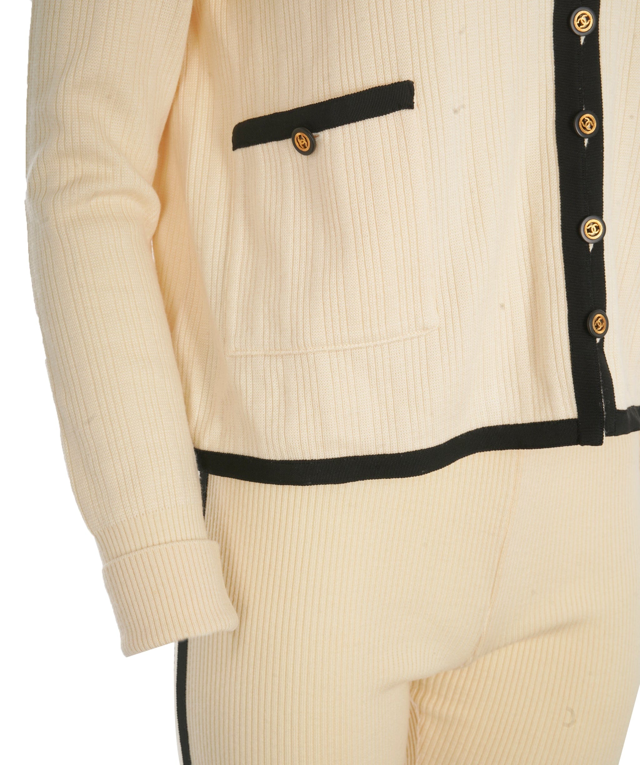 Chanel Chanel CC Buttons Knit Jacket & Pants Set Cream  ASL10612