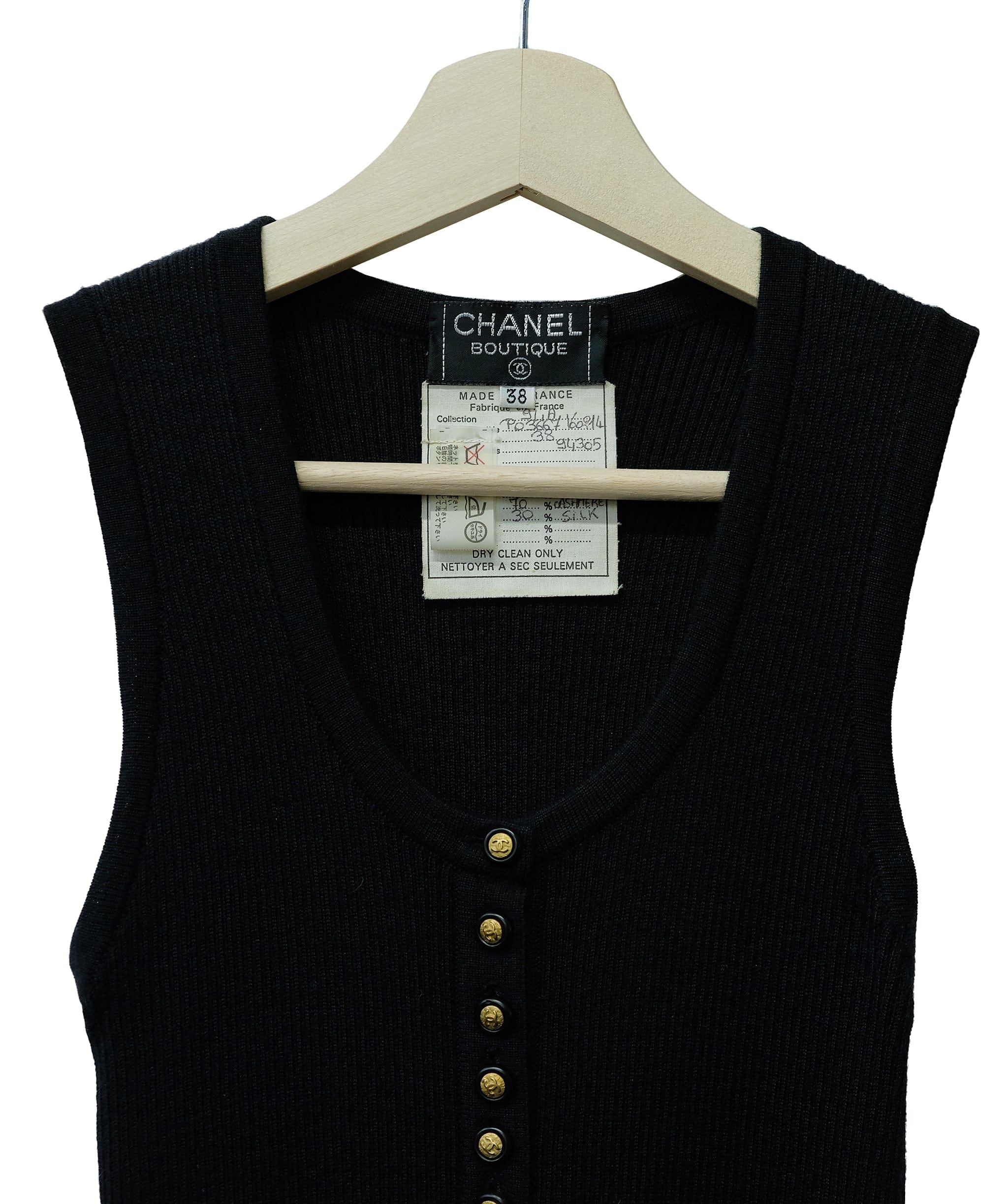 Chanel Chanel CC Buttons Ribbed Tank Top Black  ASL10419