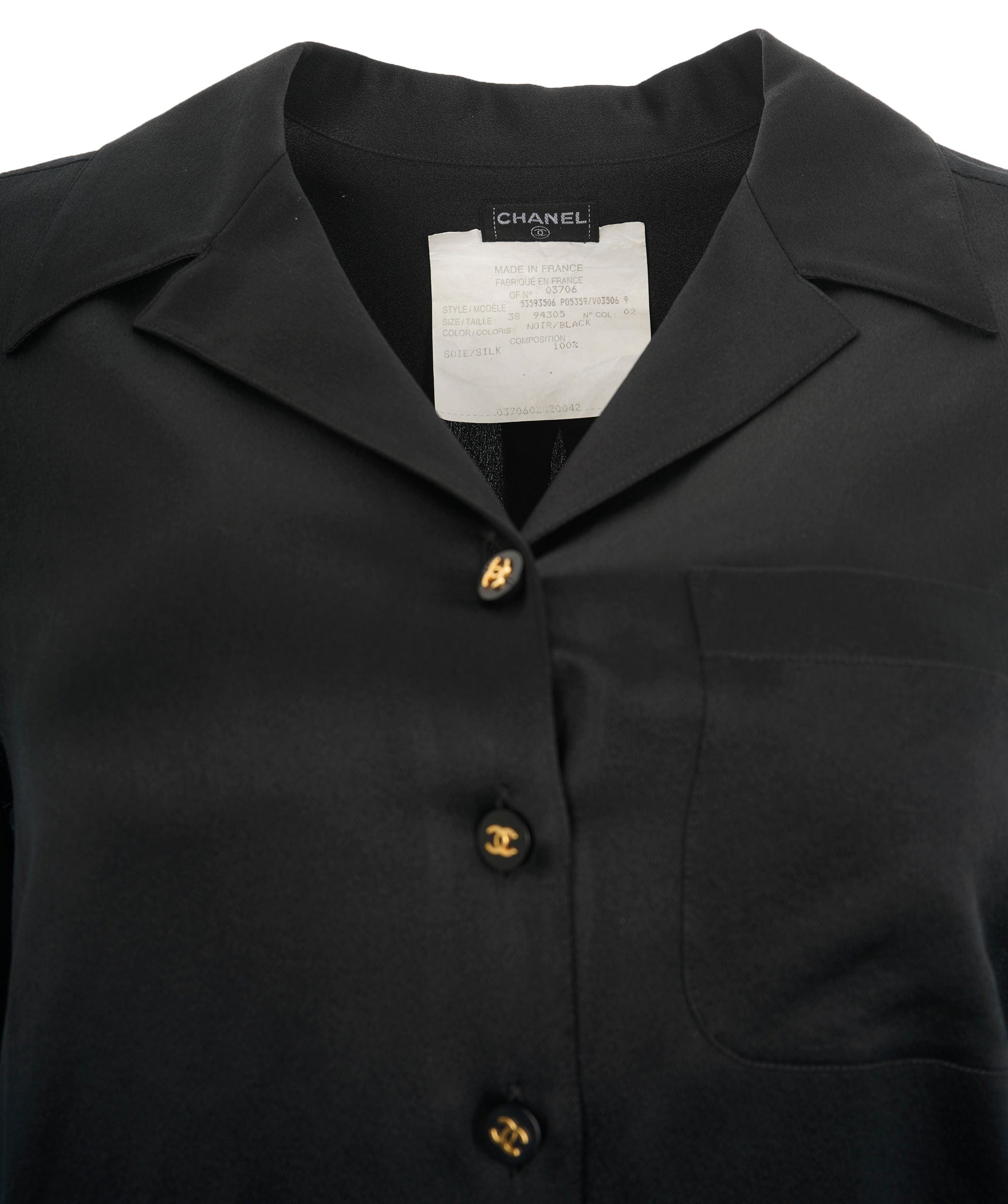 Chanel Chanel CC Buttons Silk Shirt Black  ASL10848