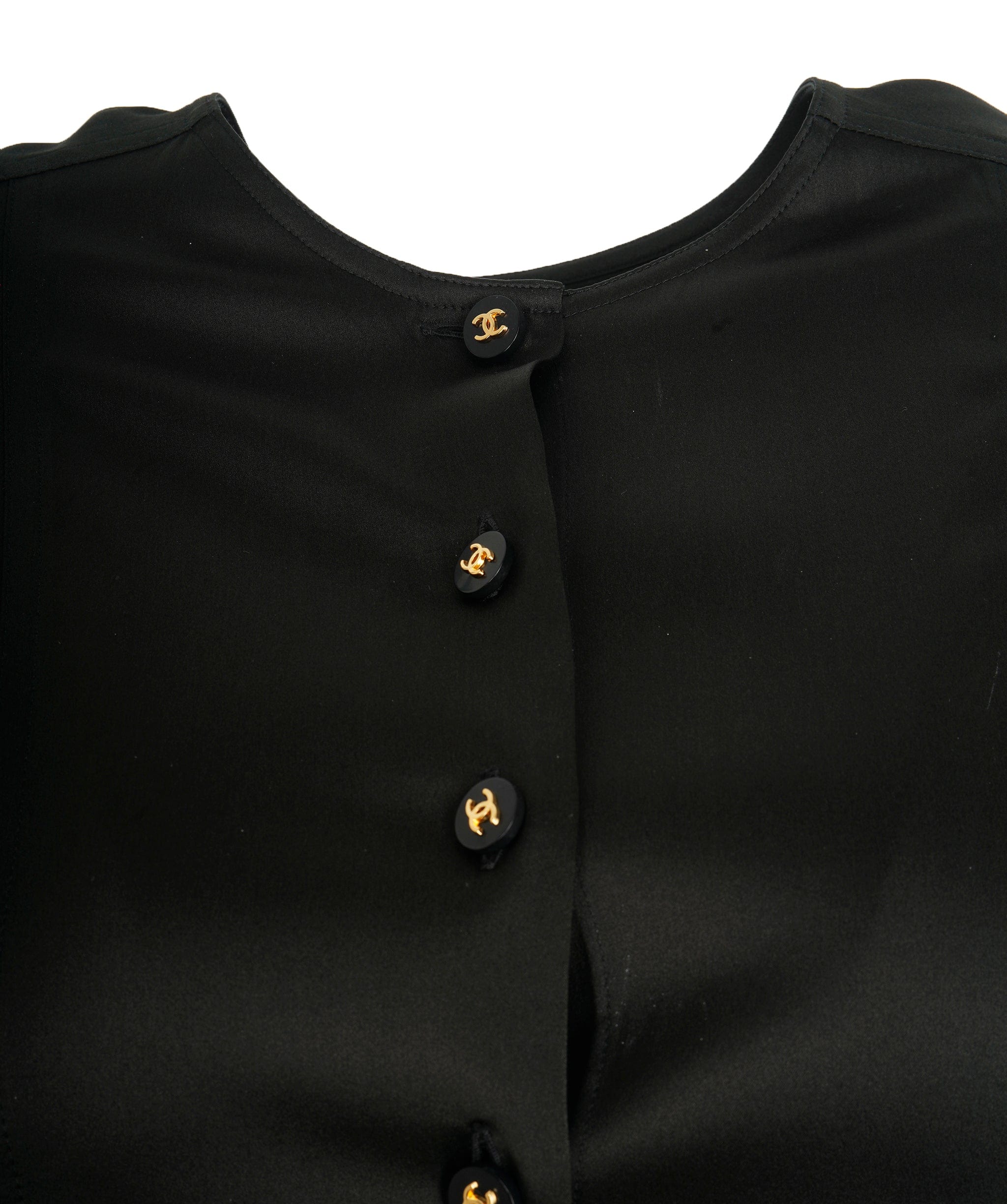 Chanel Chanel CC Buttons Silk Top Black Sleeveless ASL10511