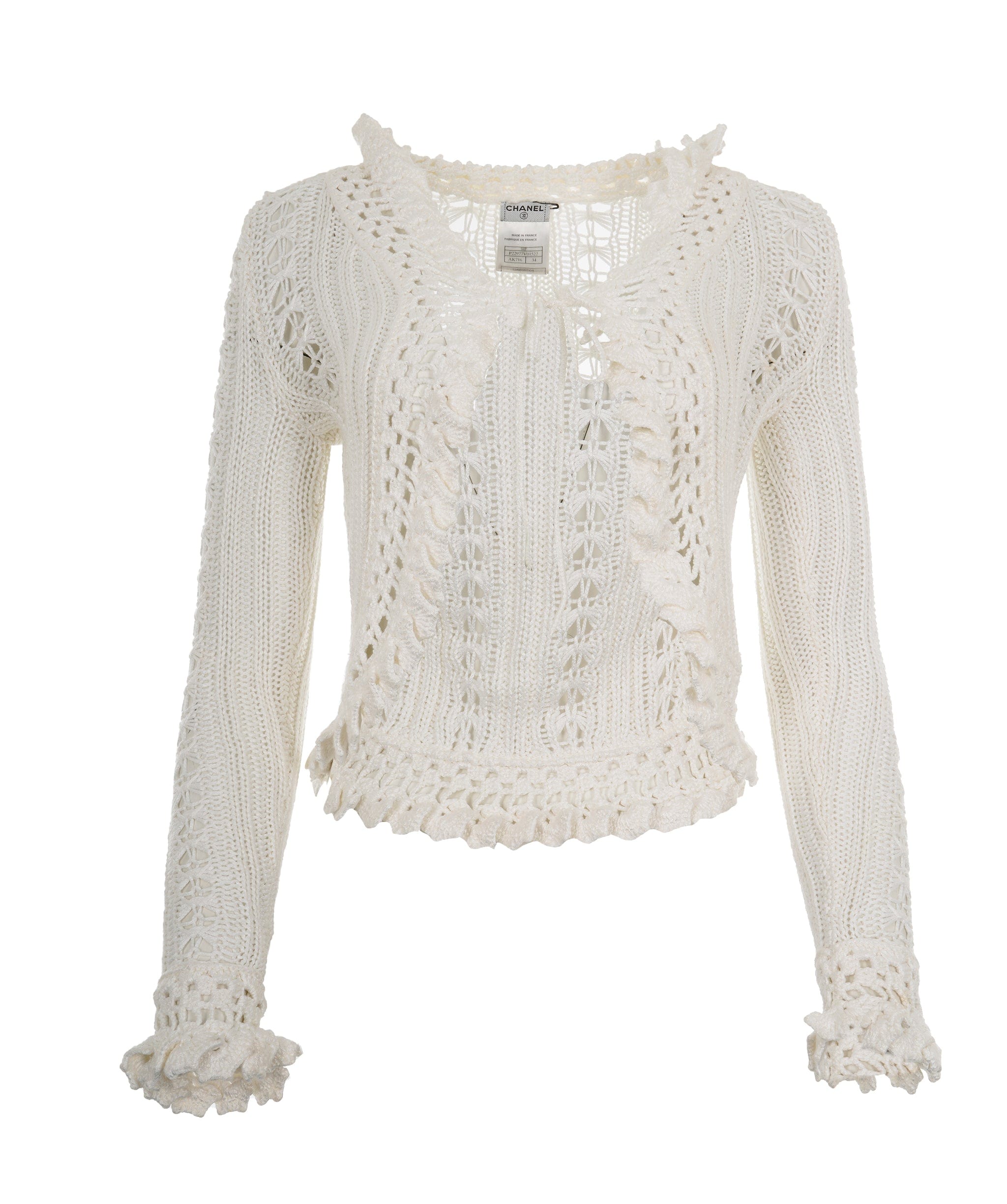 Chanel Chanel CC Crotchet White Cardigan 34  ALL0796