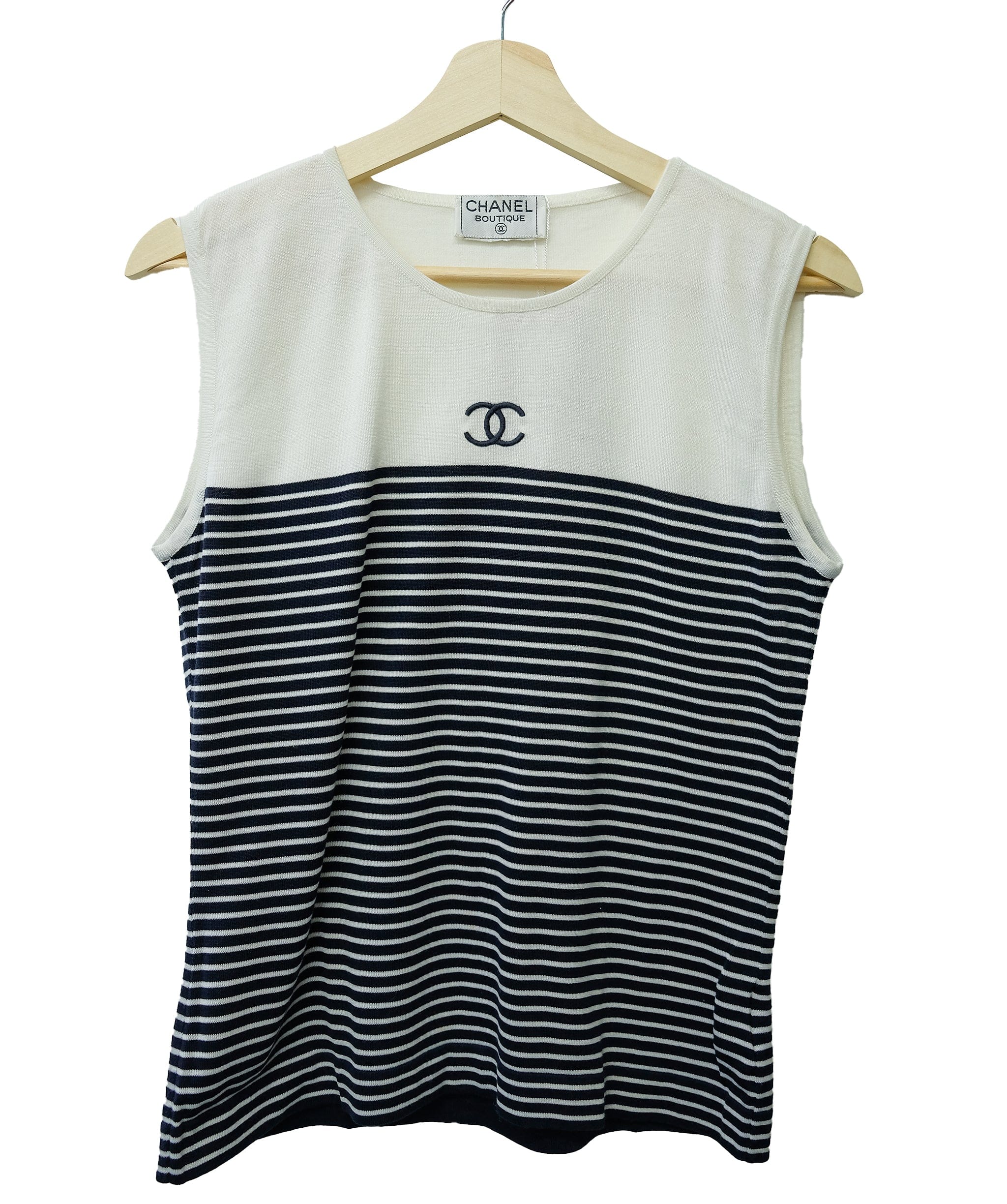 Chanel Chanel CC Marin Stripe Tank Top White  ASL10428