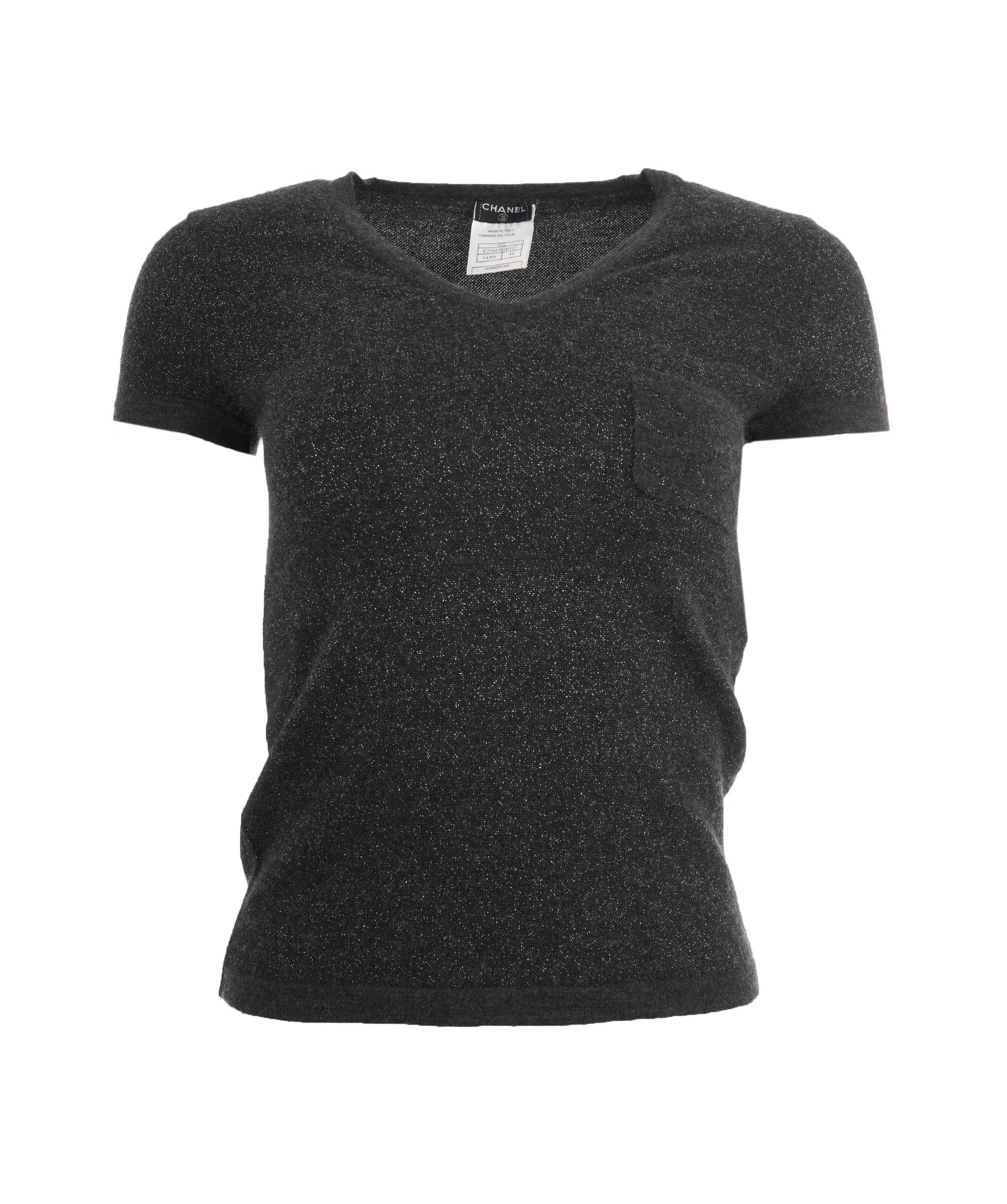 Chanel Chanel CC Pocket Cashmere Top Gray V - Neck DXBS0148