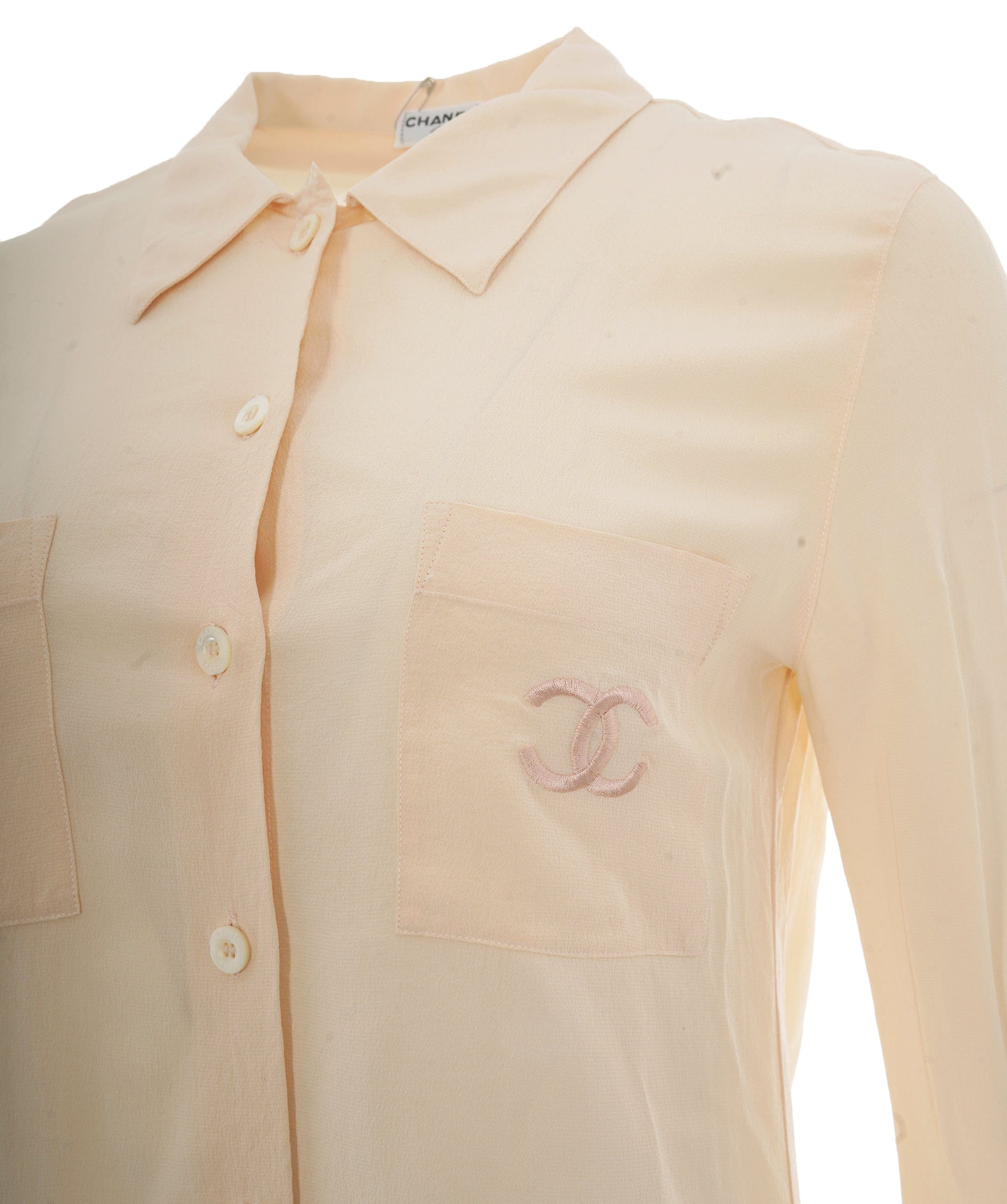 Chanel Chanel CC Pocket Silk Shirt Cream ASL10497