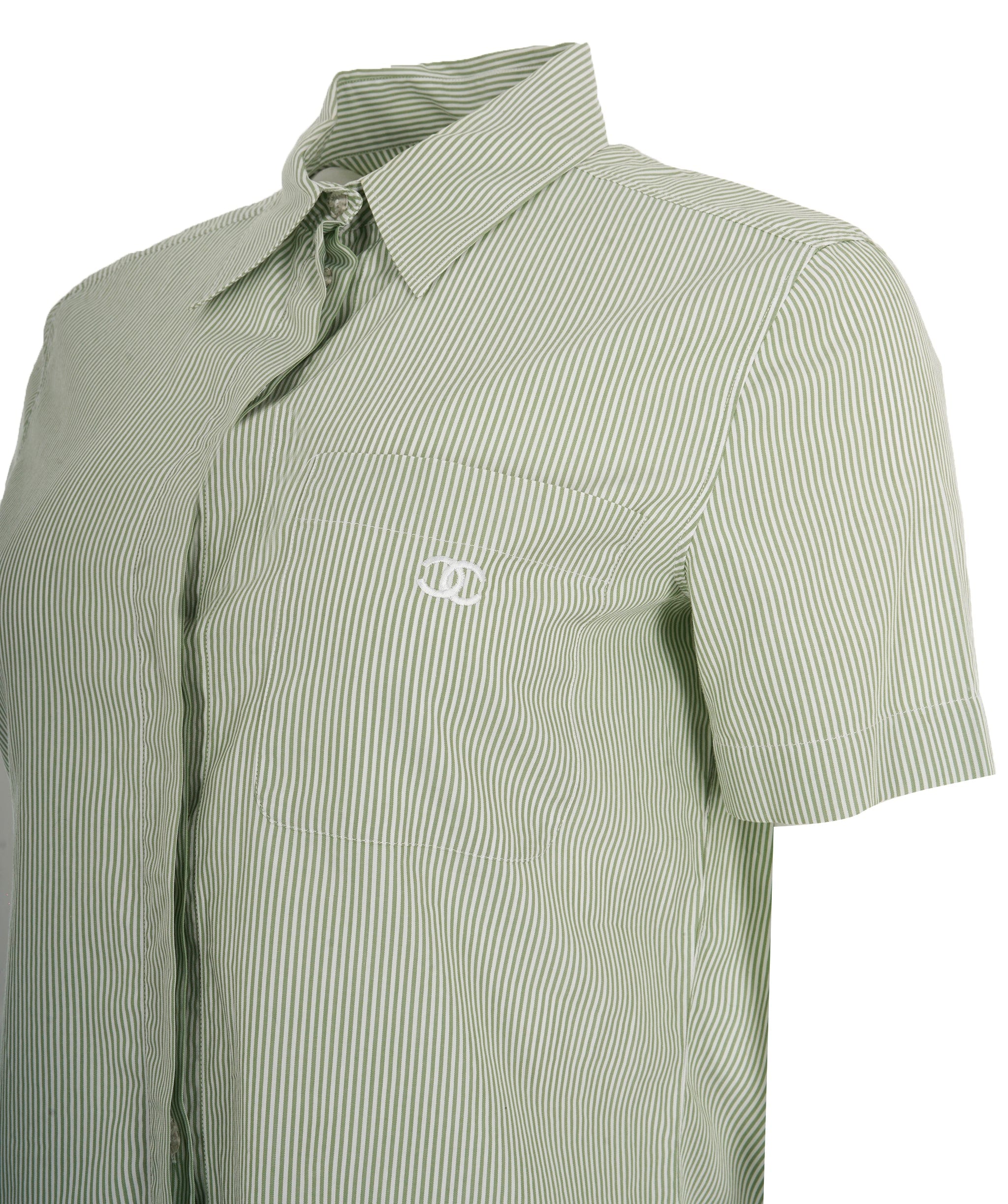 Chanel Chanel CC Pocket Stripe Shirt Green ASL10514