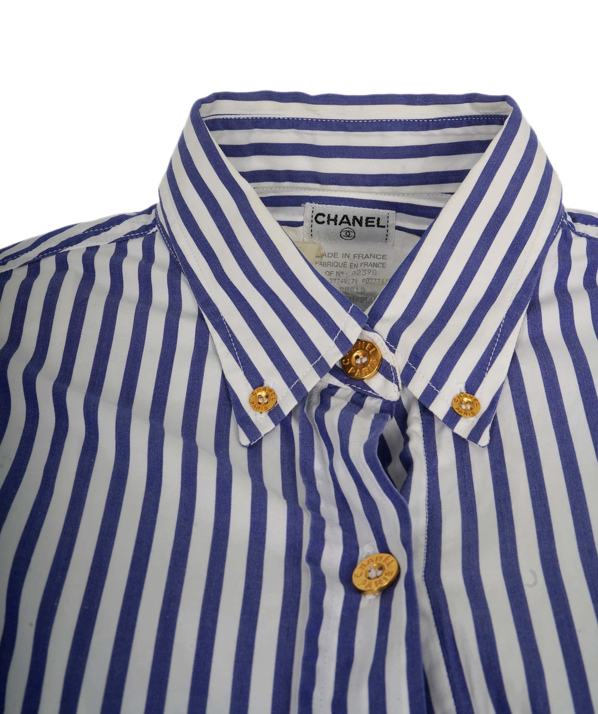 Chanel Chanel CC Pocket Striped Shirt Blue ASL10251