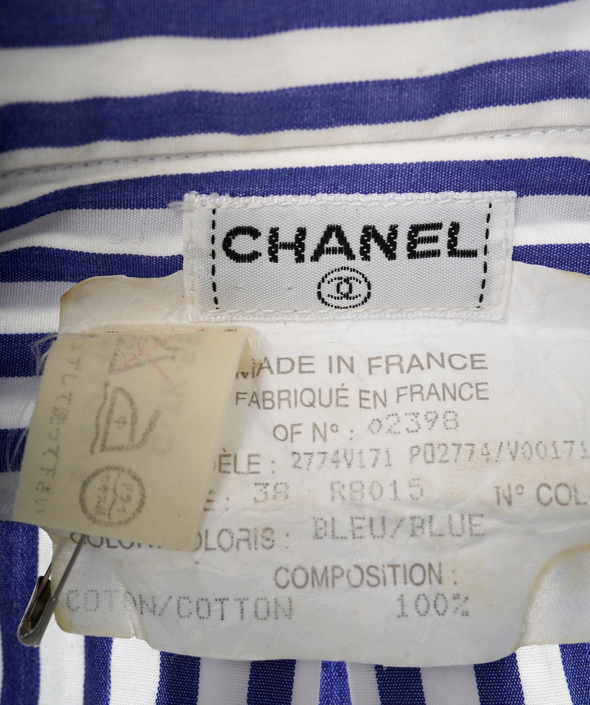 Chanel Chanel CC Pocket Striped Shirt Blue ASL10251