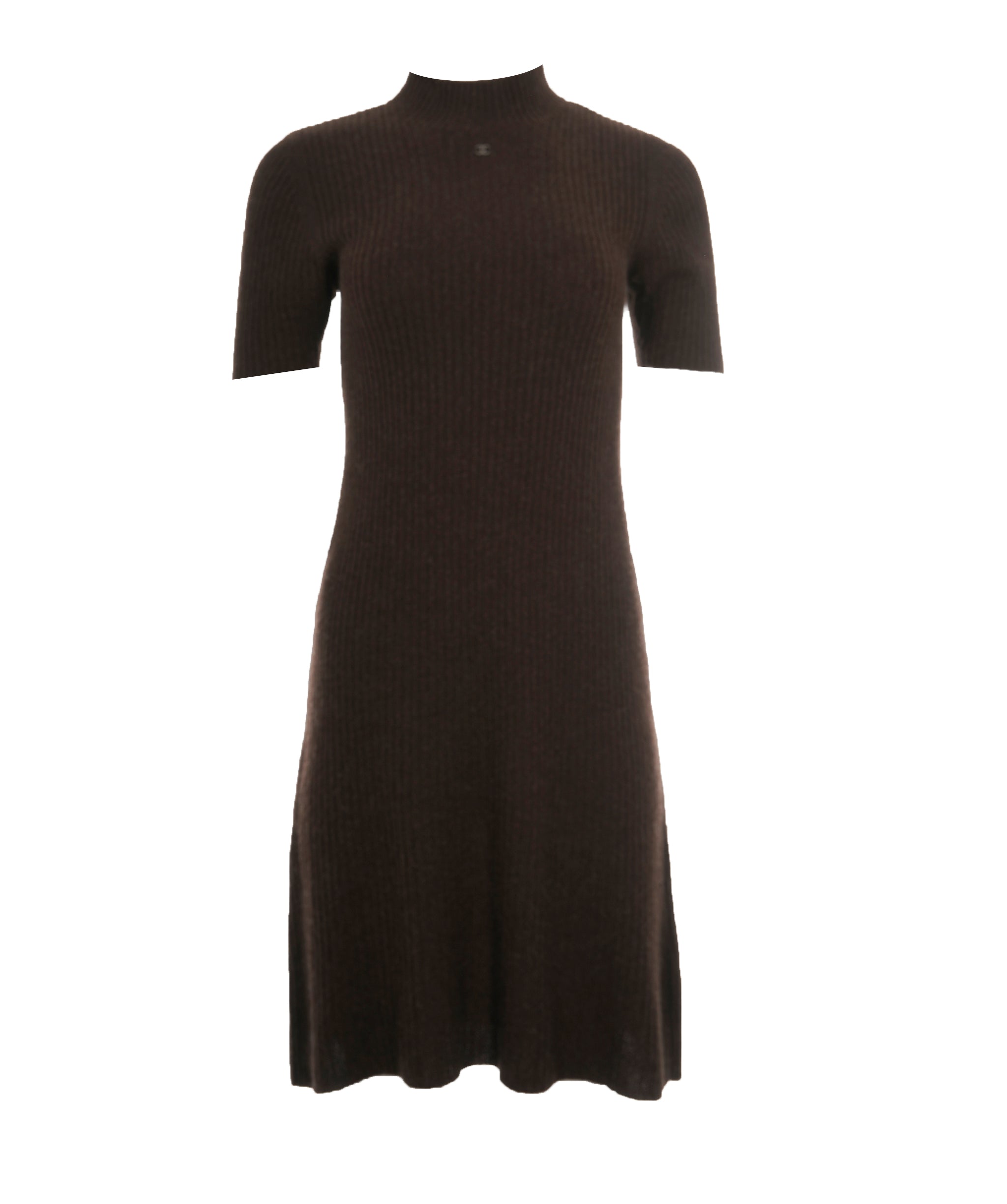 Chanel Chanel CC Ribbed Knit Dress Dark Brown  ASL10587