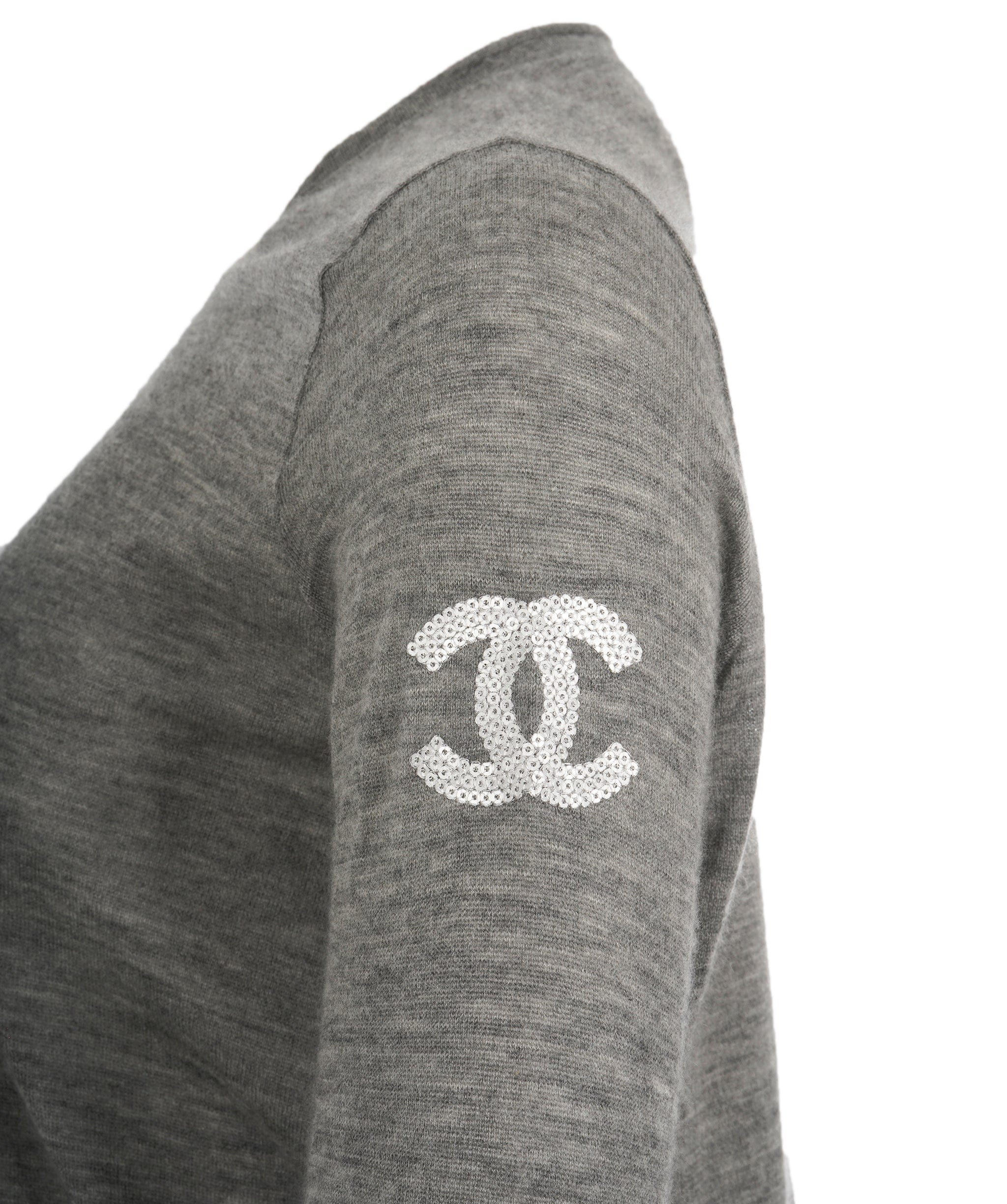 Chanel Chanel CC Sleeve Cashmere Full Zip Sweater Grey ASL10516