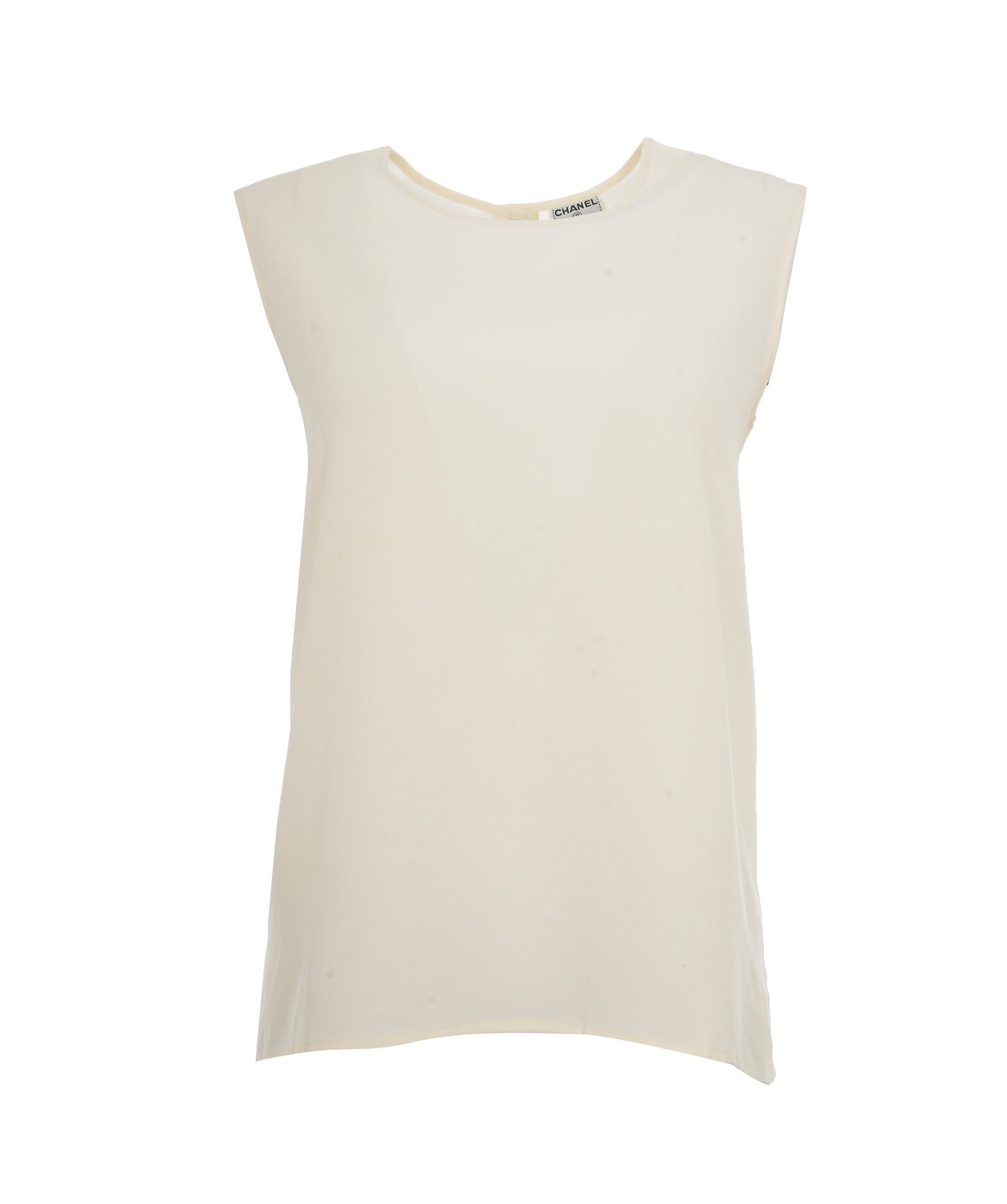 Chanel Chanel E97 CC Buttons Sleeveless Top Silk Cream ASL10442