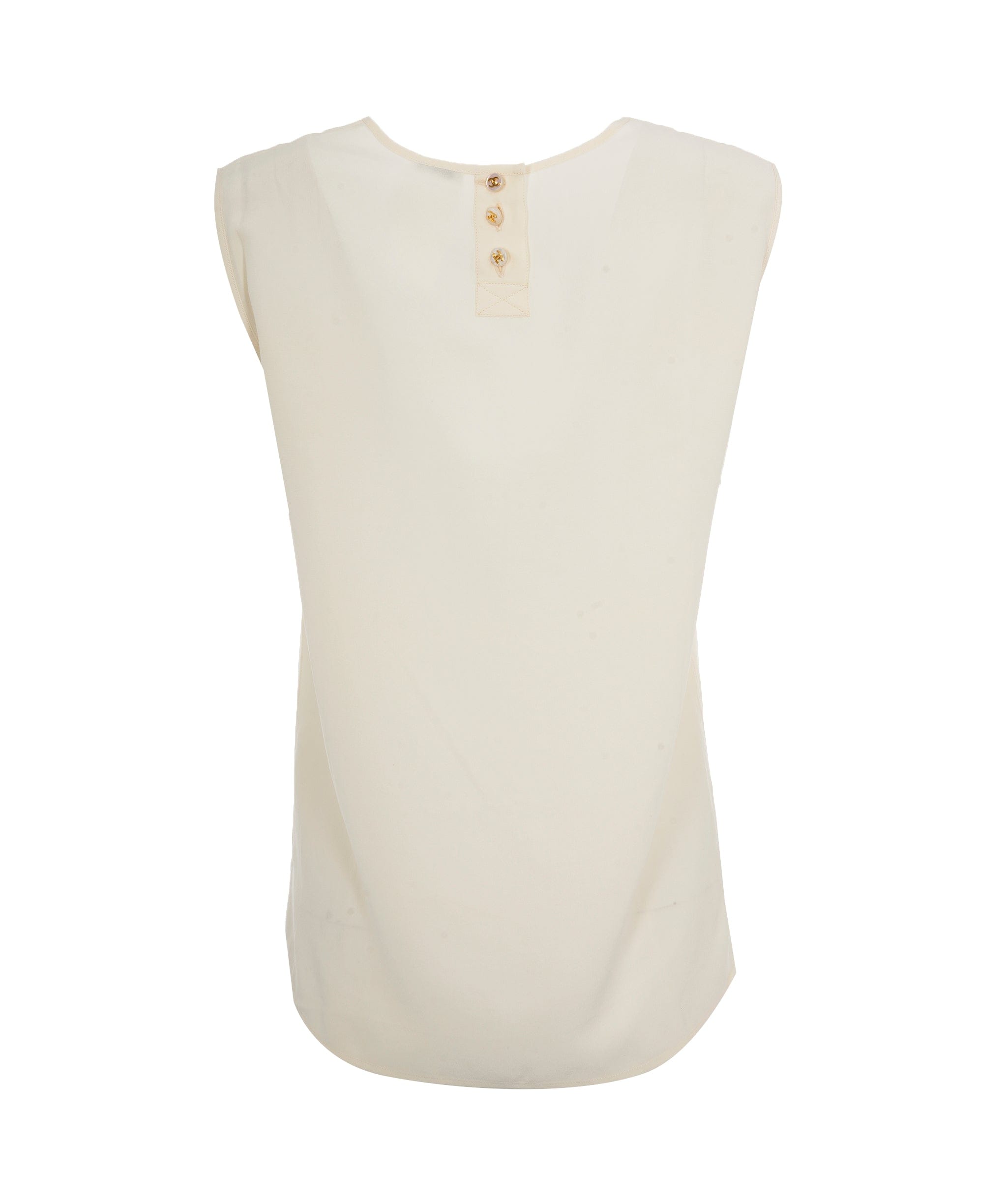 Chanel Chanel E97 CC Buttons Sleeveless Top Silk Cream ASL10442