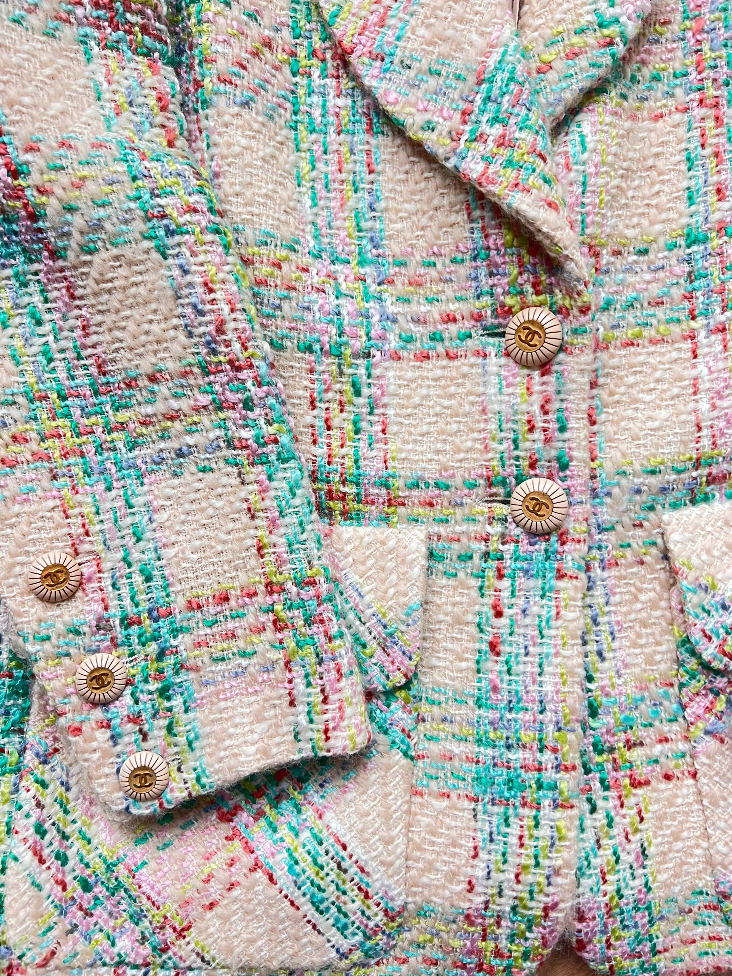 Chanel Chanel Jacket 1990s Beige Multicolor Plaid Tweed Jacket