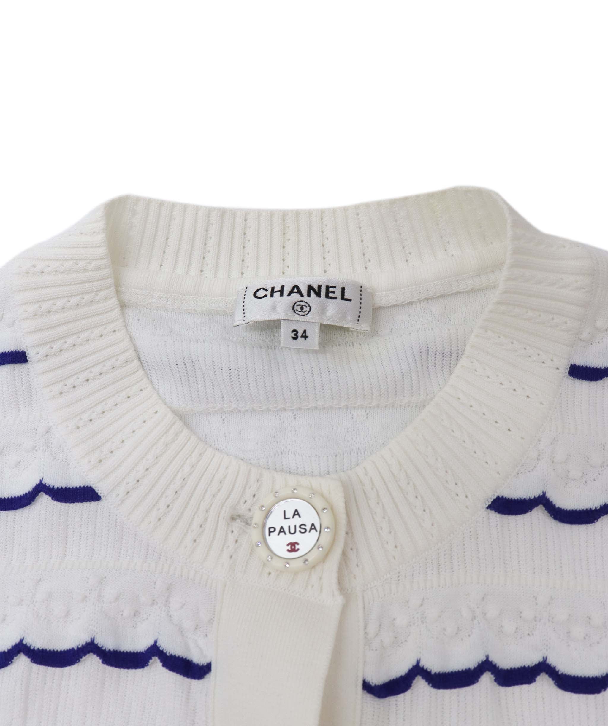 Chanel Chanel La Pausa Cardigan White / Blue P60548 Size 34 SKC1874