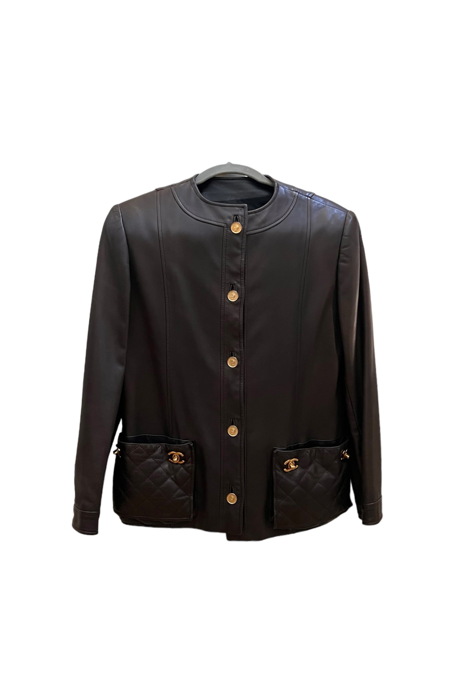 Chanel Chanel Leather Brown Turnlock Jacket UKL1401