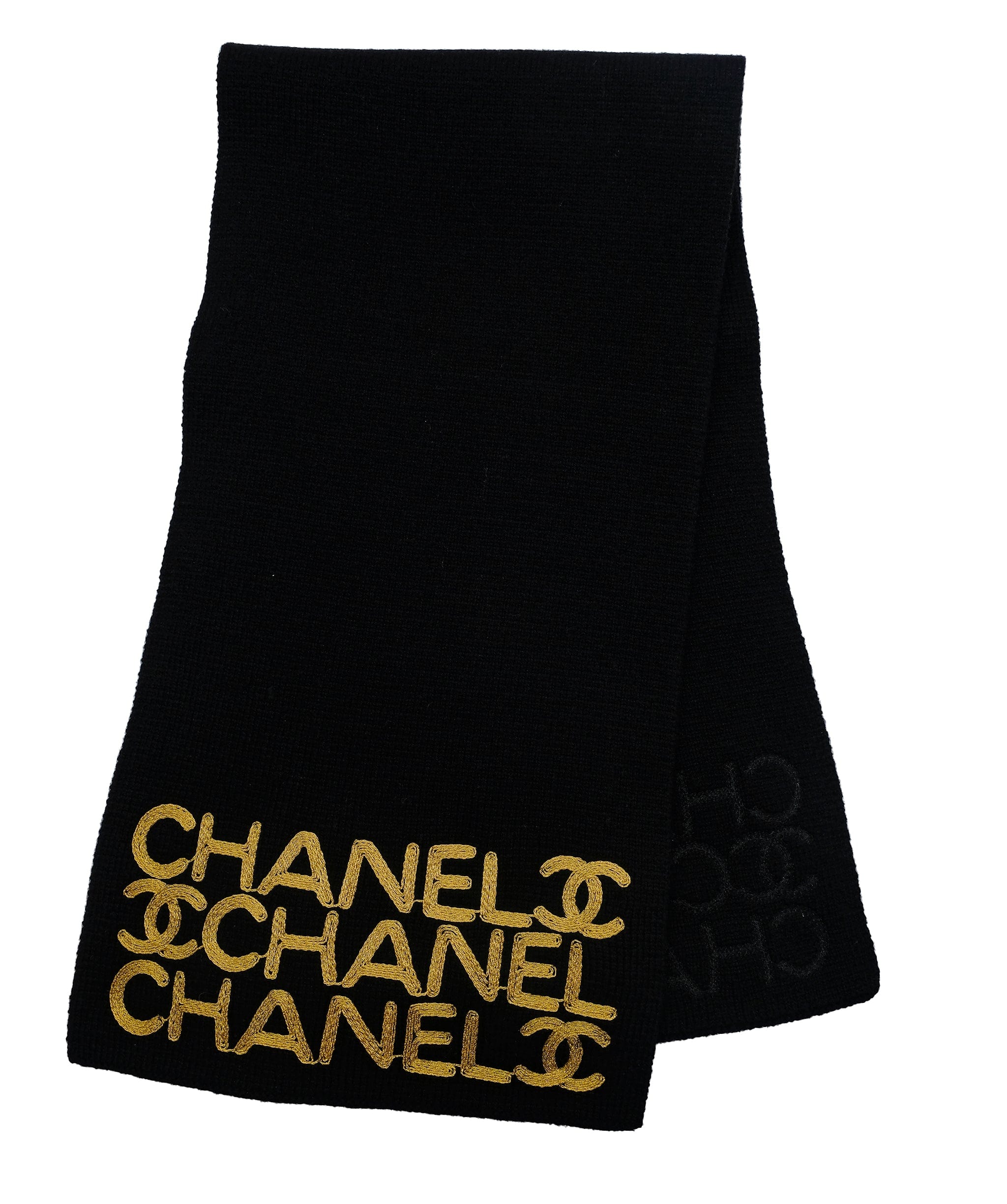 Chanel Chanel Logo Black Gold	Scarf DXBS0511