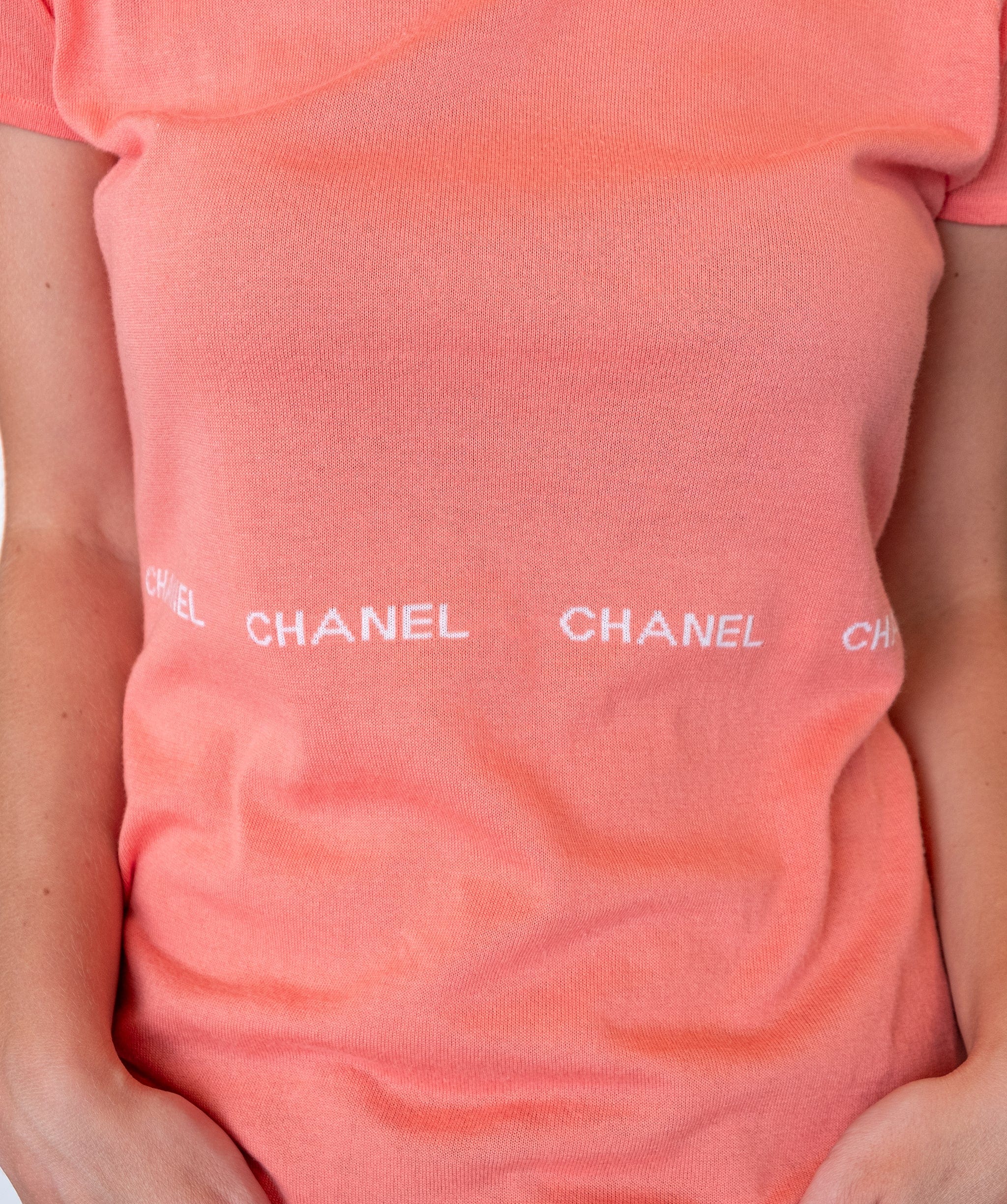 Chanel Chanel Logo Line Knit Top Orange 04P DXBS0238