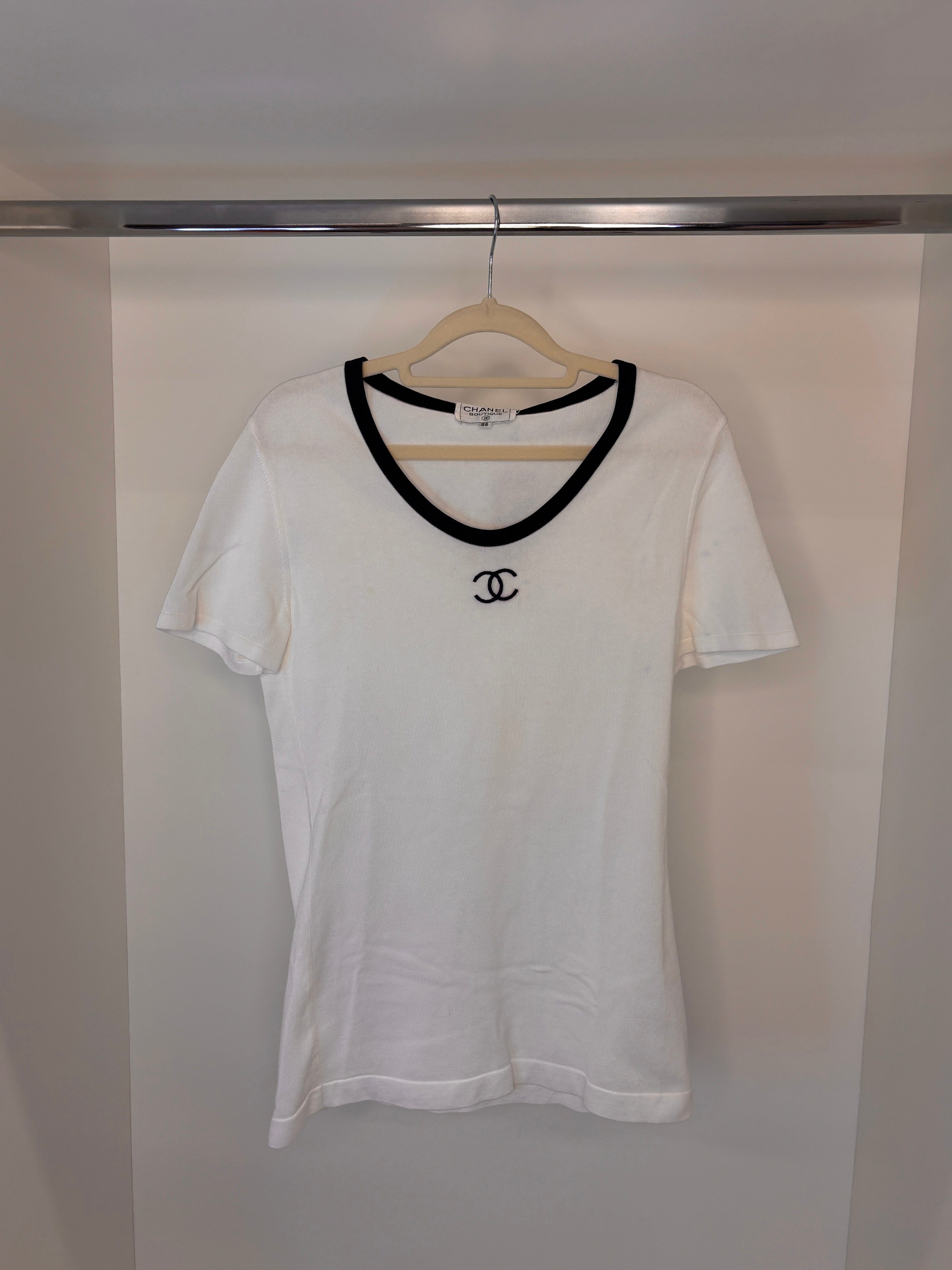 Chanel Chanel Logo Line Knit Top White DXBS0748