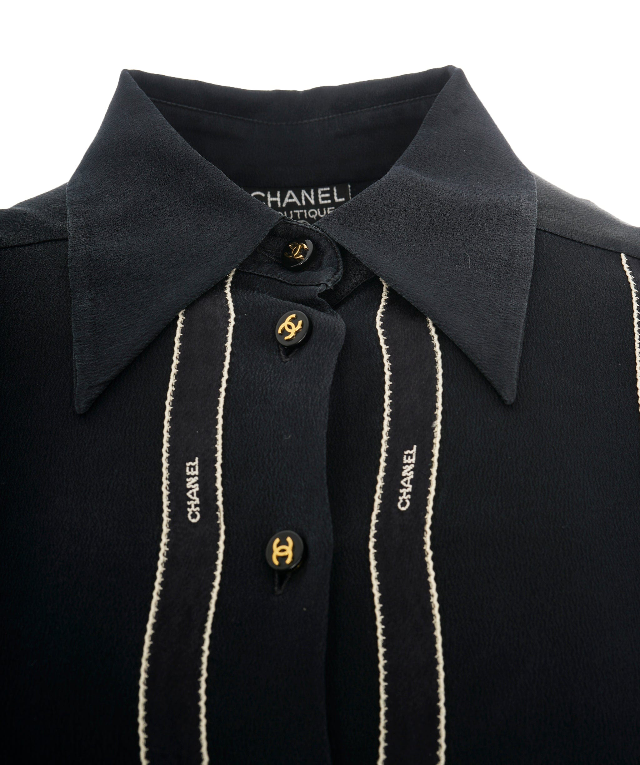 Chanel Chanel Logo Ribbon Silk Shirt Black ASL10240