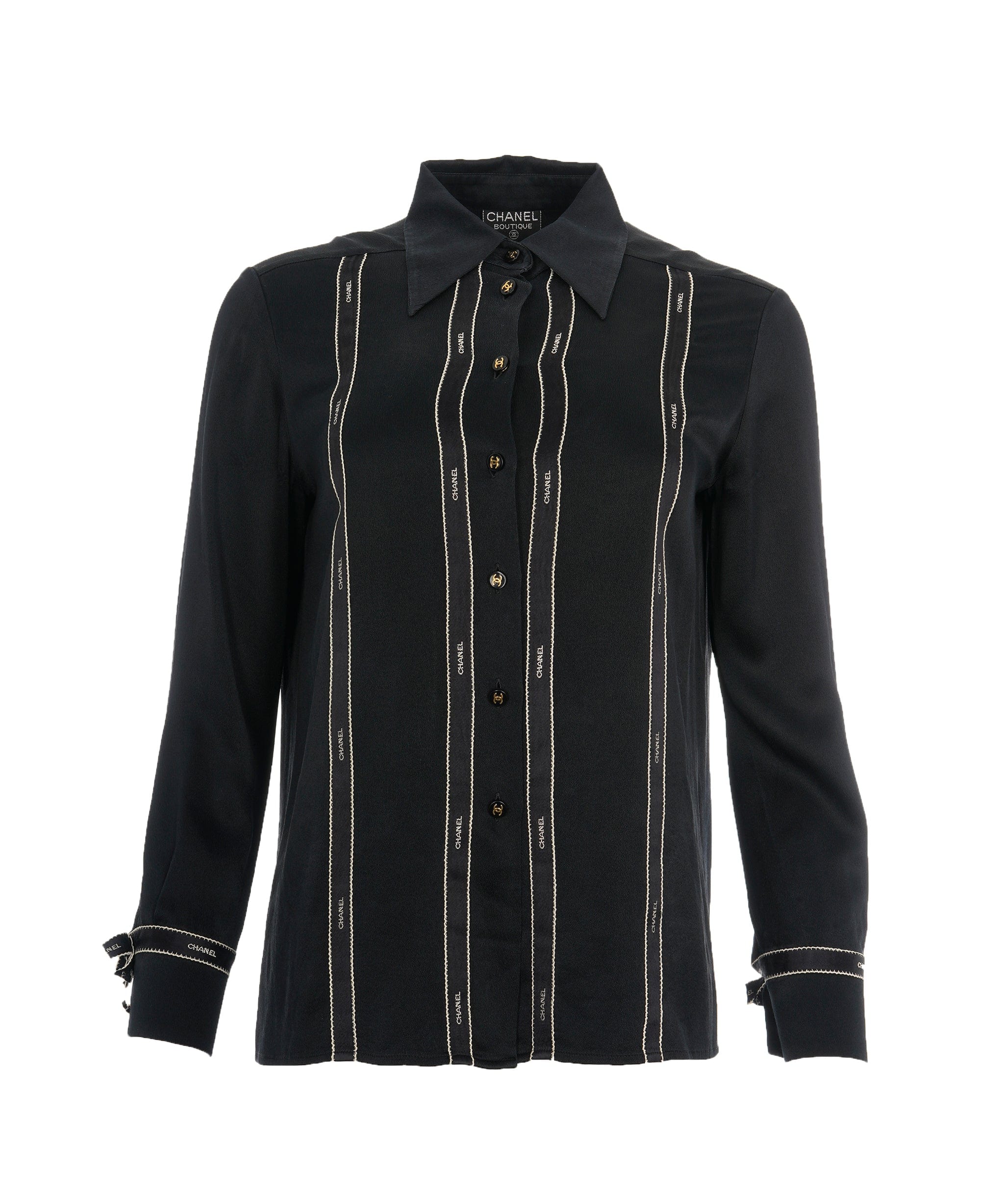 Chanel Chanel Logo Ribbon Silk Shirt Black ASL10240