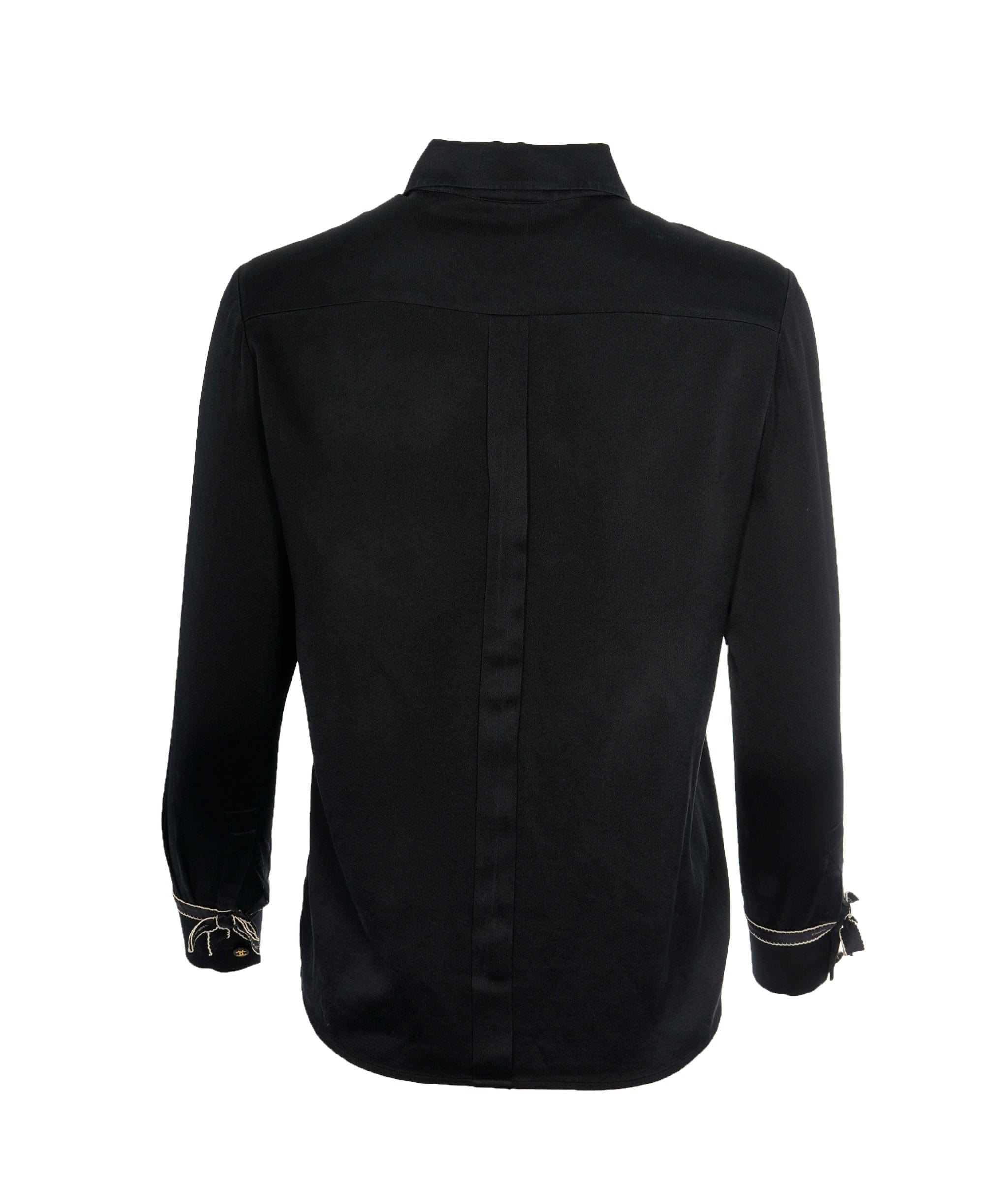 Chanel Chanel Logo Ribbon Silk Shirt Black ASL10240