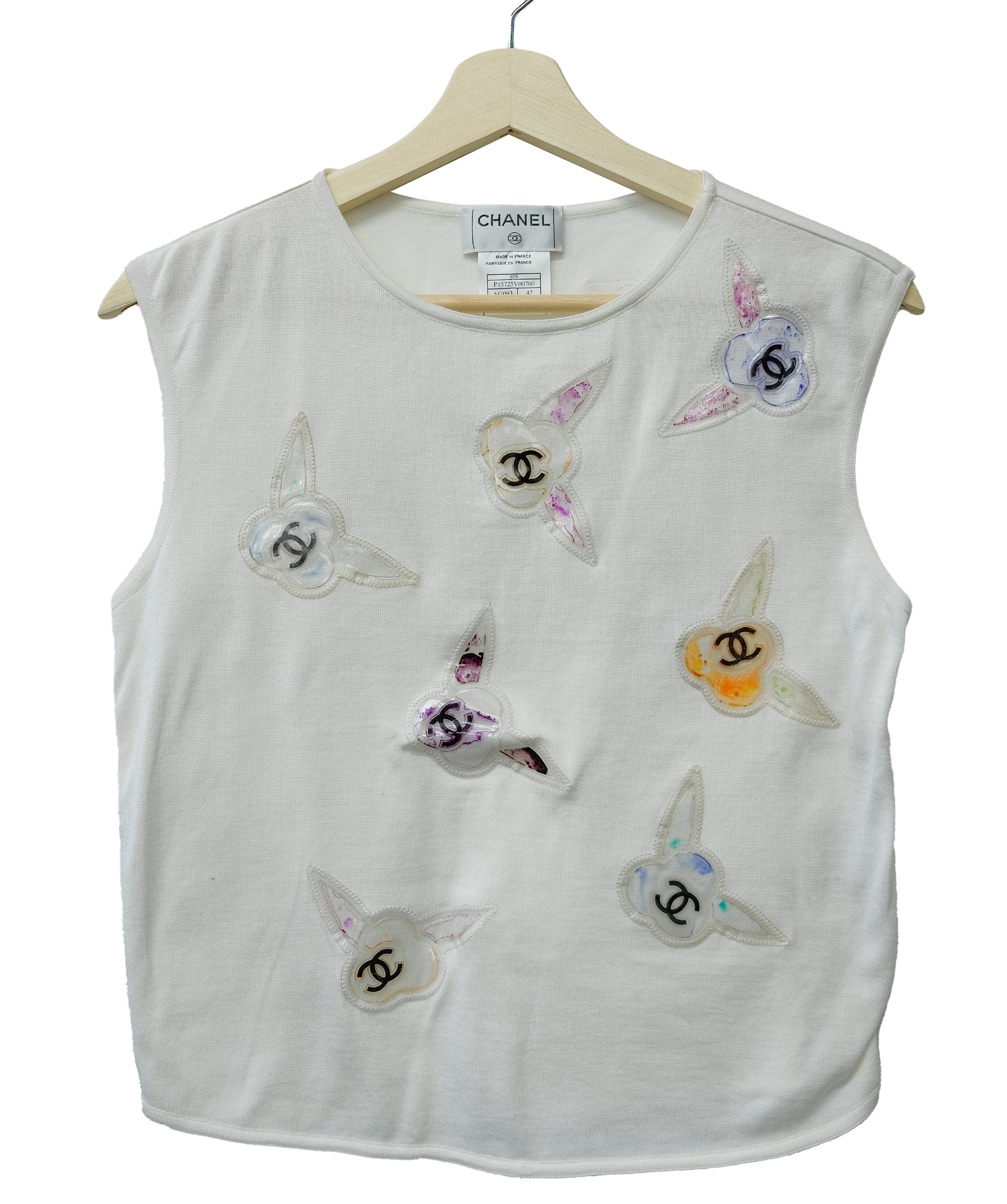 Chanel Chanel Multicolor Camelia Patch Top White ASL10413