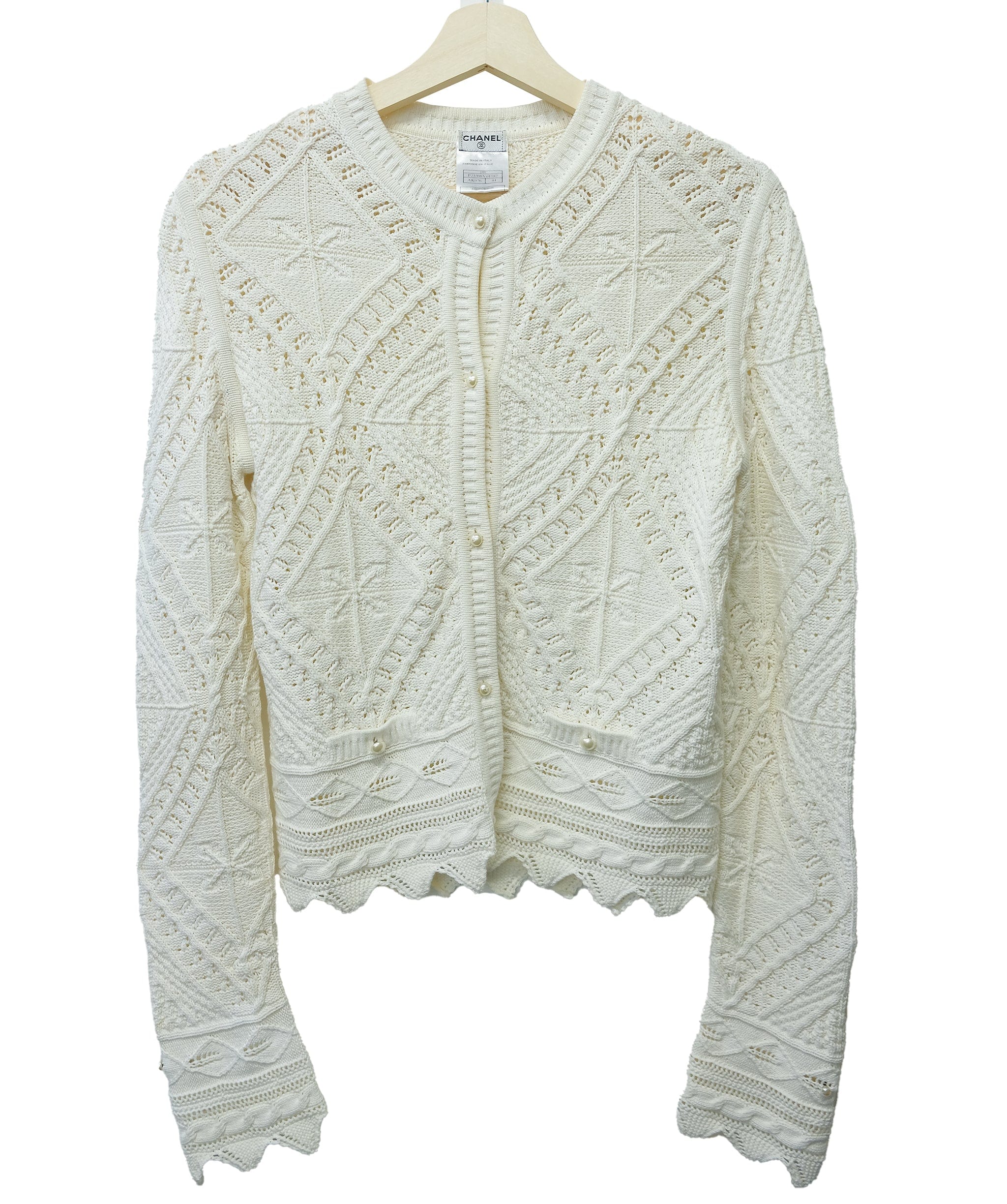 Chanel Chanel Pearl Buttons Knit Cardigan White #44 ASL10409