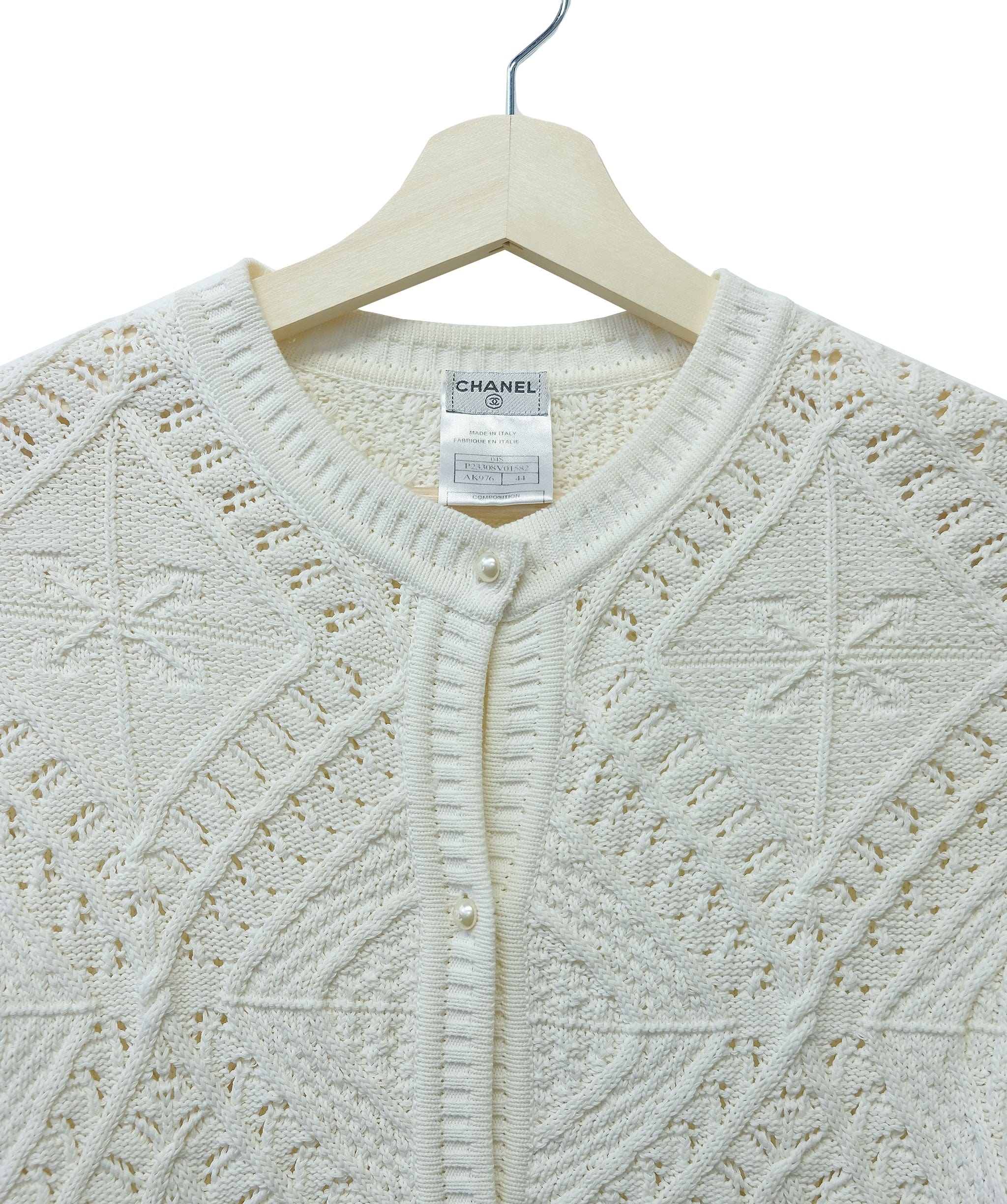 Chanel Chanel Pearl Buttons Knit Cardigan White #44 ASL10409