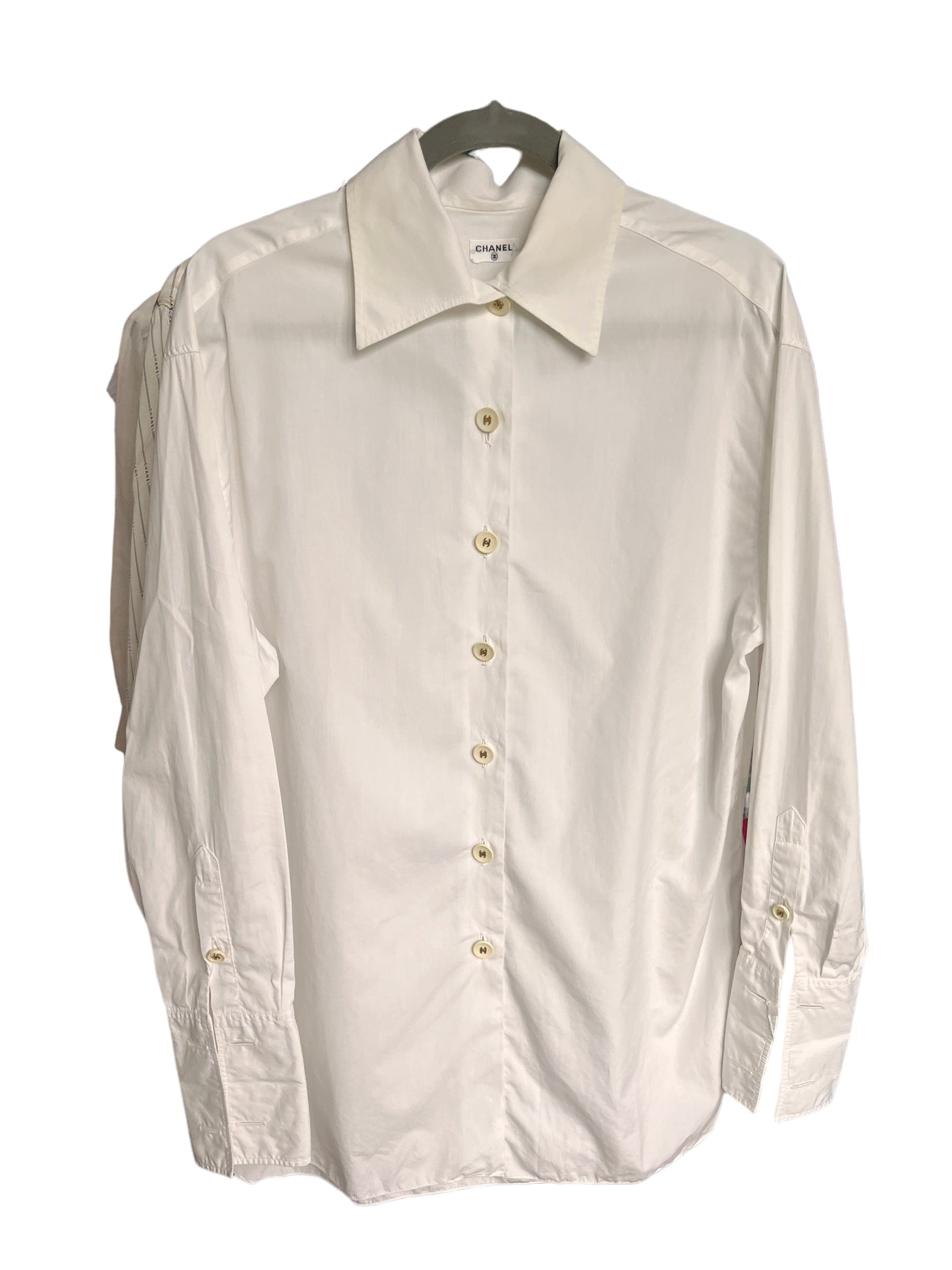 Chanel Chanel Plain Silk Cream Button Up Blouse DXBK0025