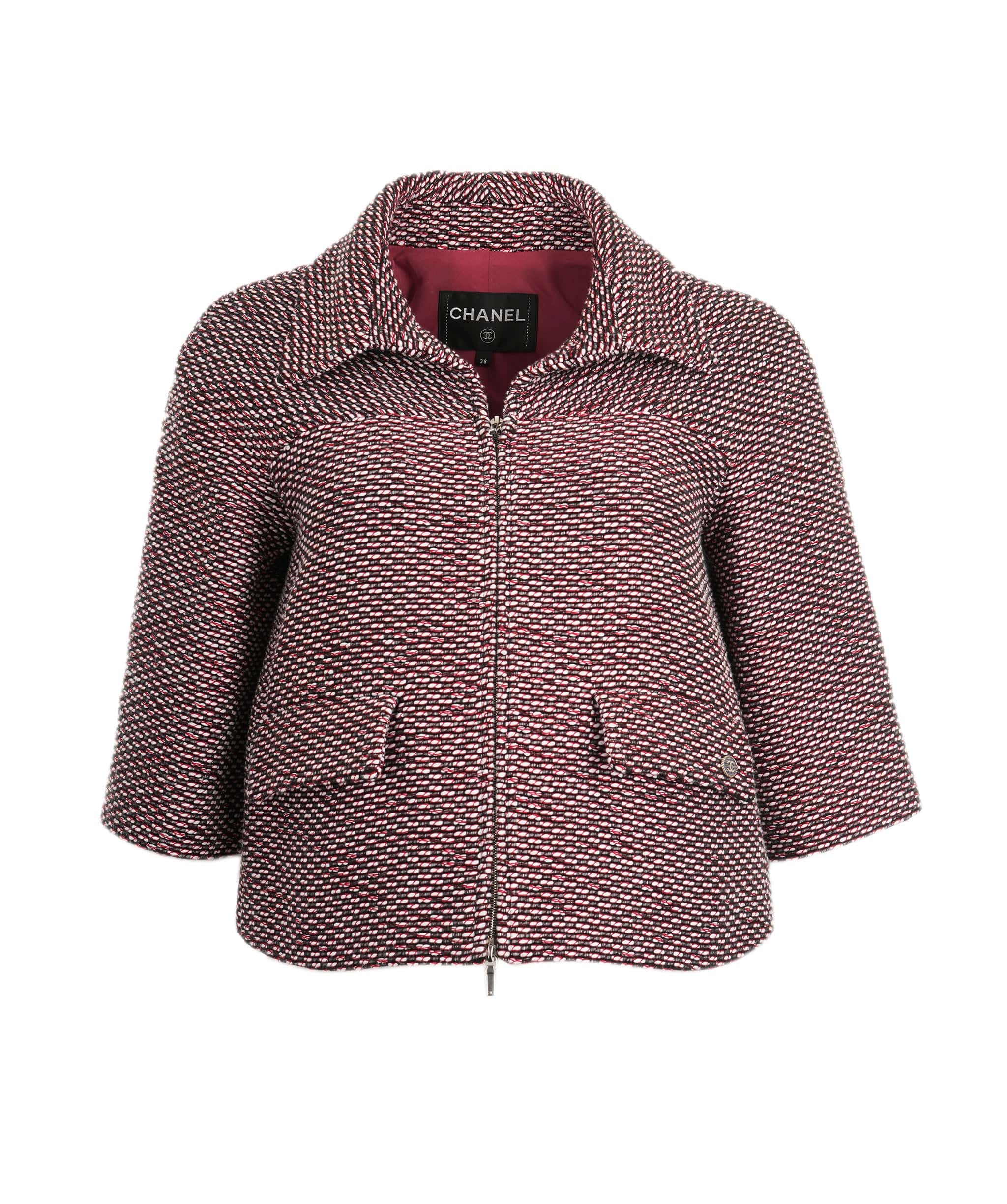 Chanel Chanel red and black cropped short sleeve tweed jacket - AJC0762