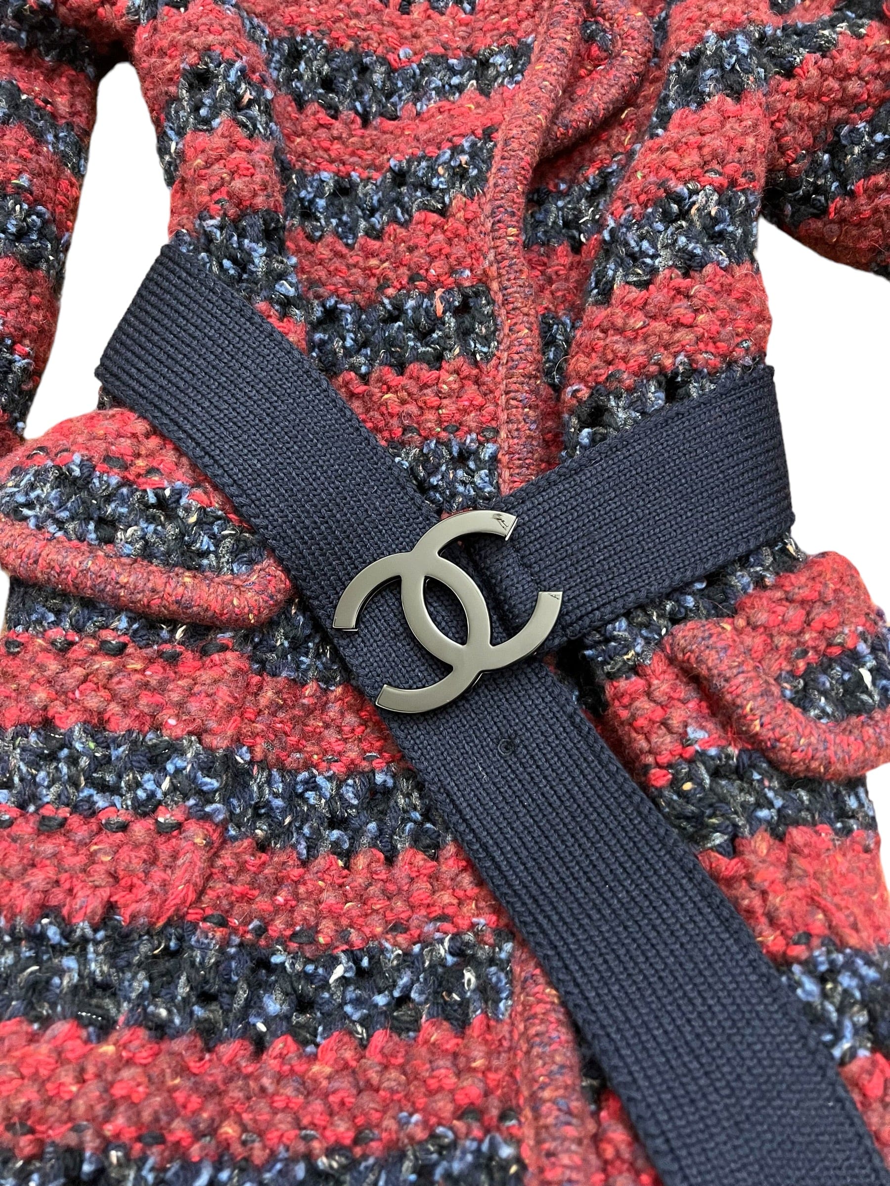 Chanel Chanel Red/Navy Knit Duster with XL CC belt UKL1428