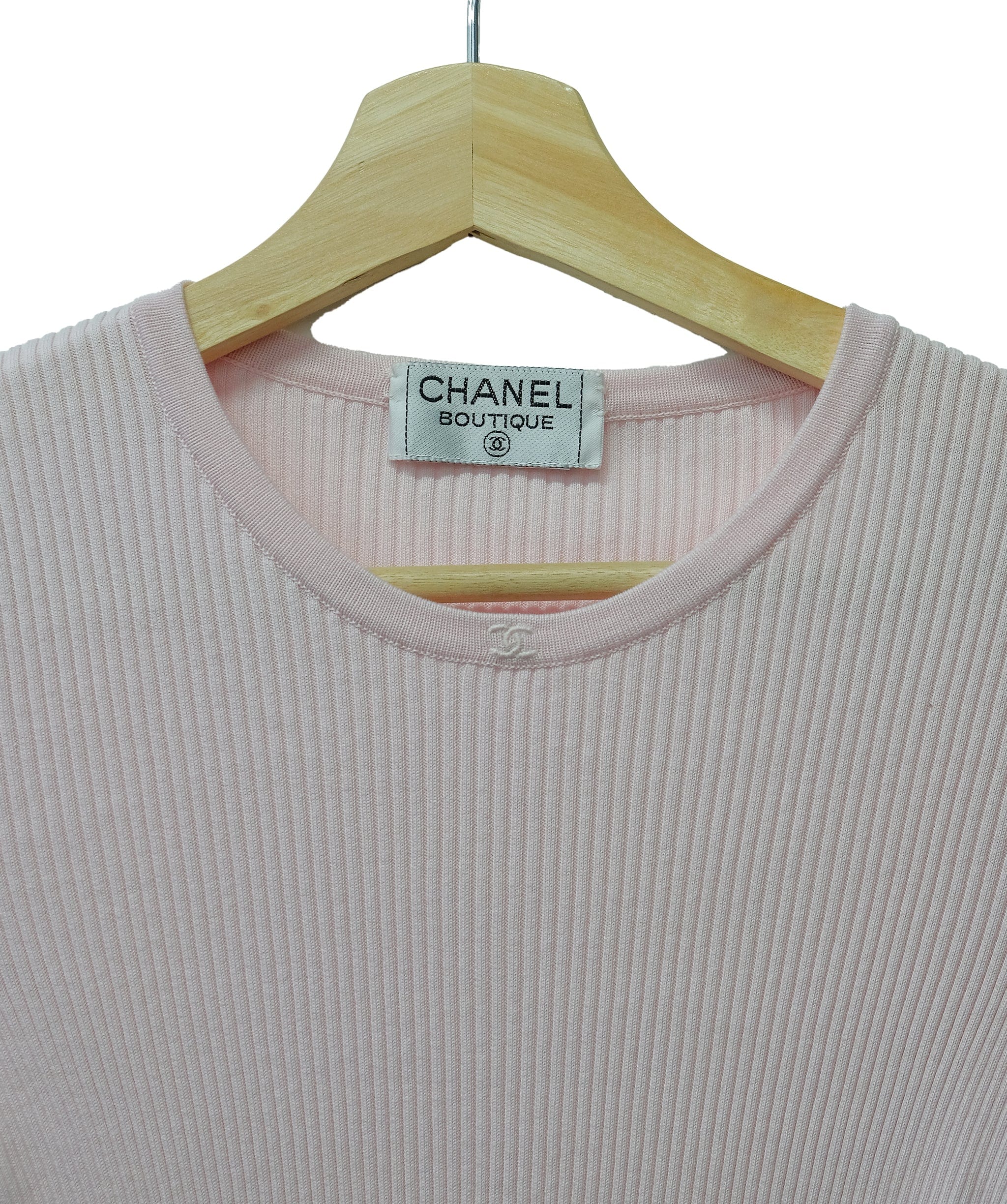 Chanel Chanel Small CC Ribbed Top Pink ASL10424