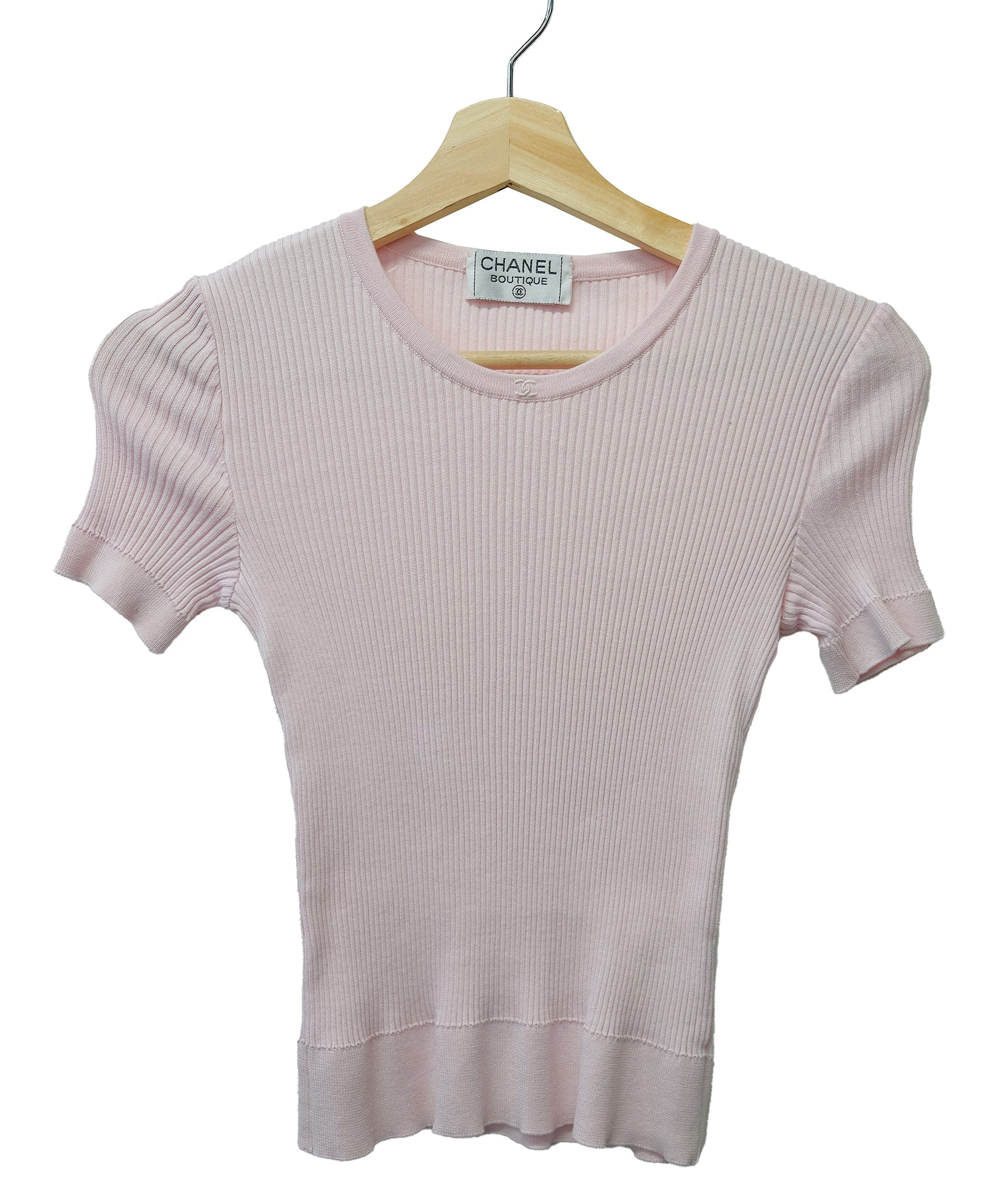 Chanel Chanel Small CC Ribbed Top Pink ASL10424