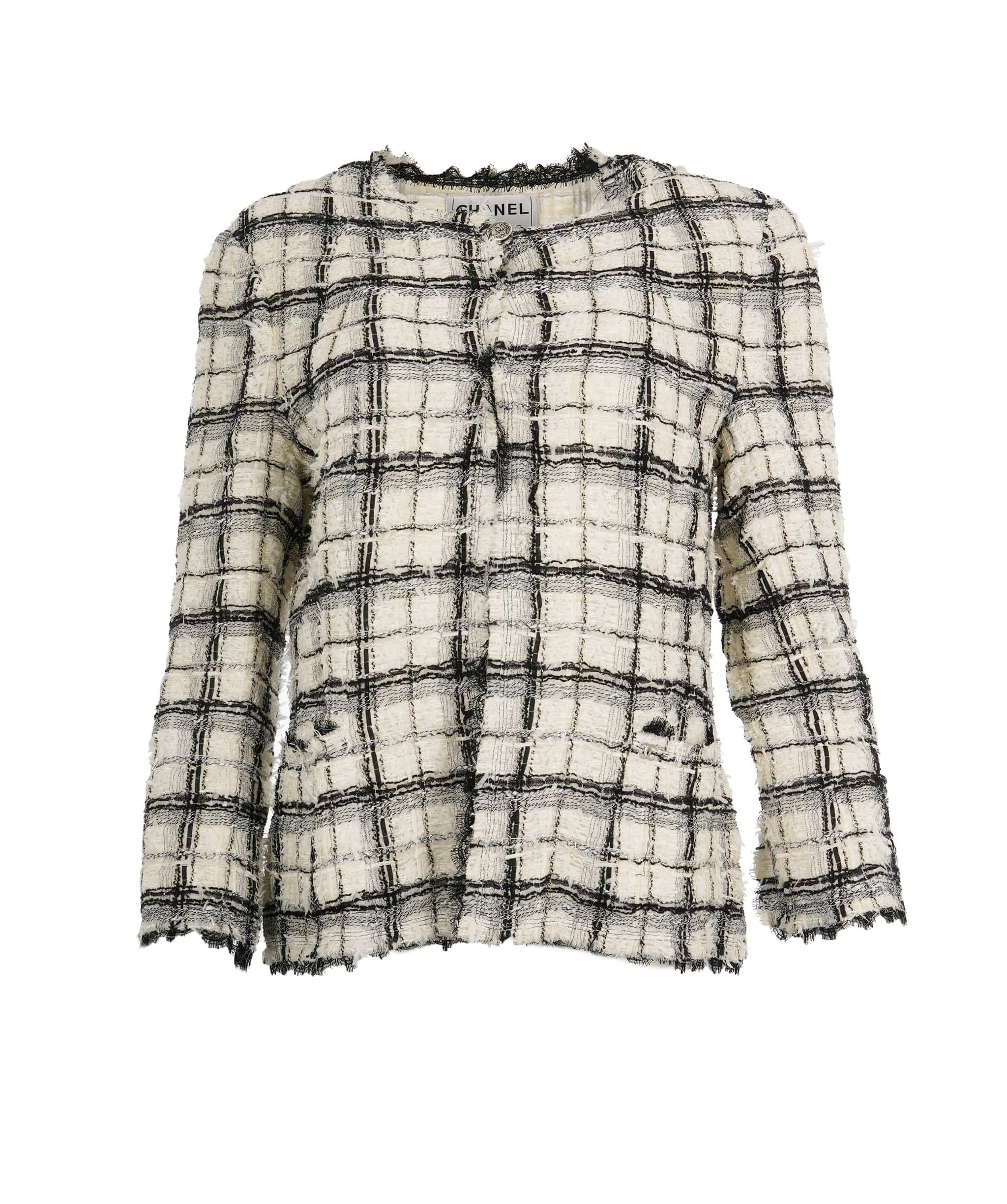 Chanel Chanel Tweed Jacket White Black Plaid ASL10509