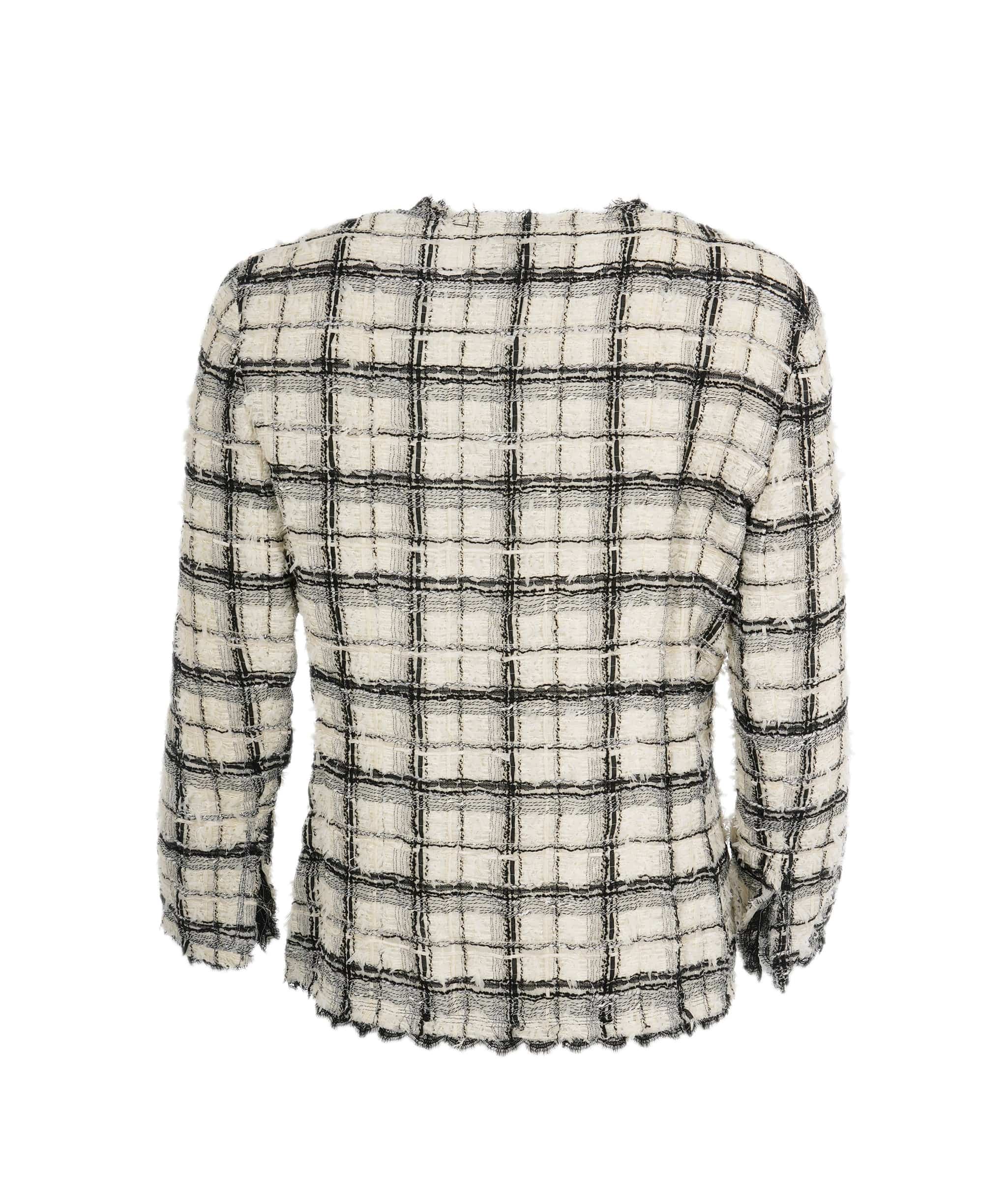 Chanel Chanel Tweed Jacket White Black Plaid ASL10509