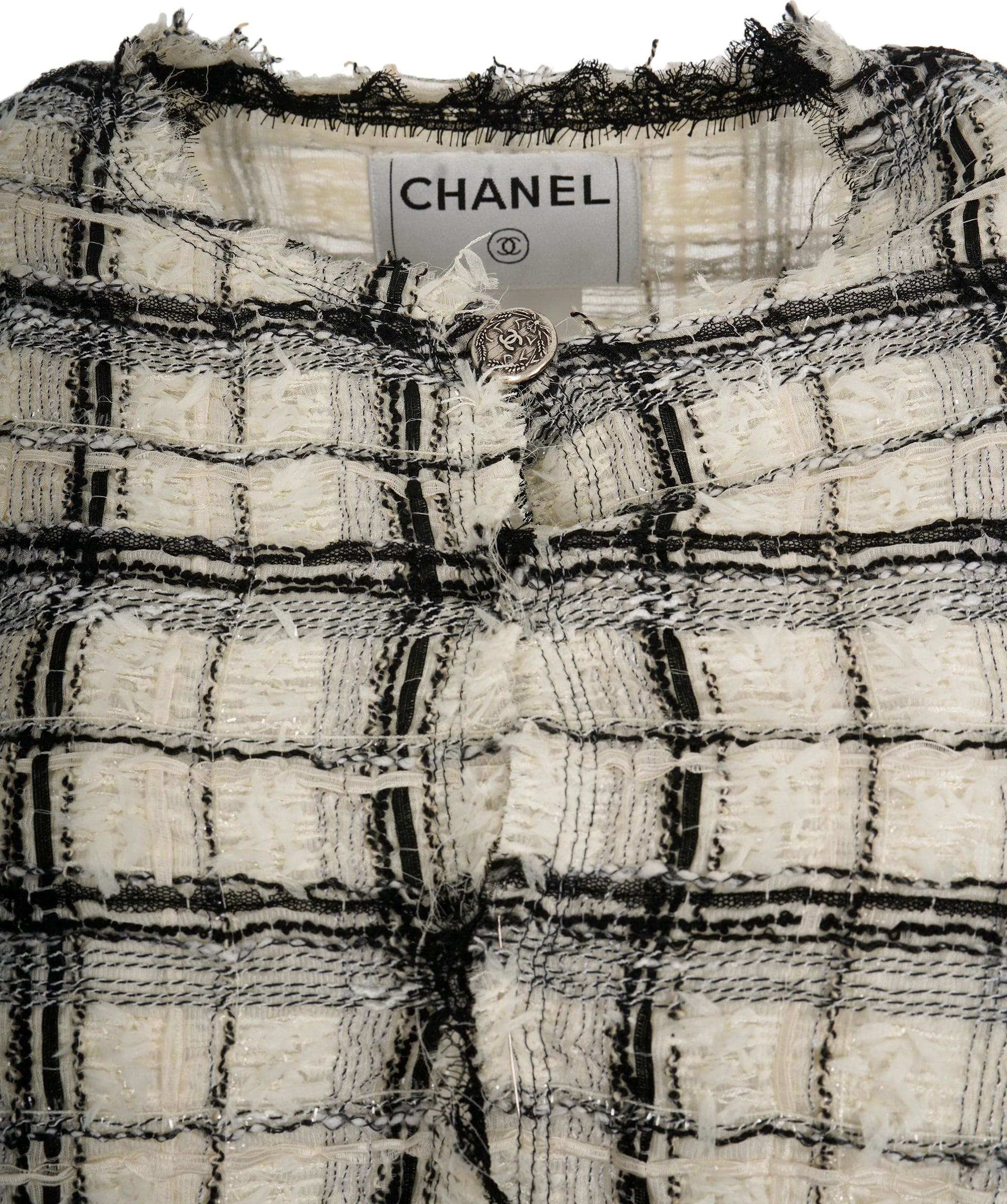 Chanel Chanel Tweed Jacket White Black Plaid ASL10509