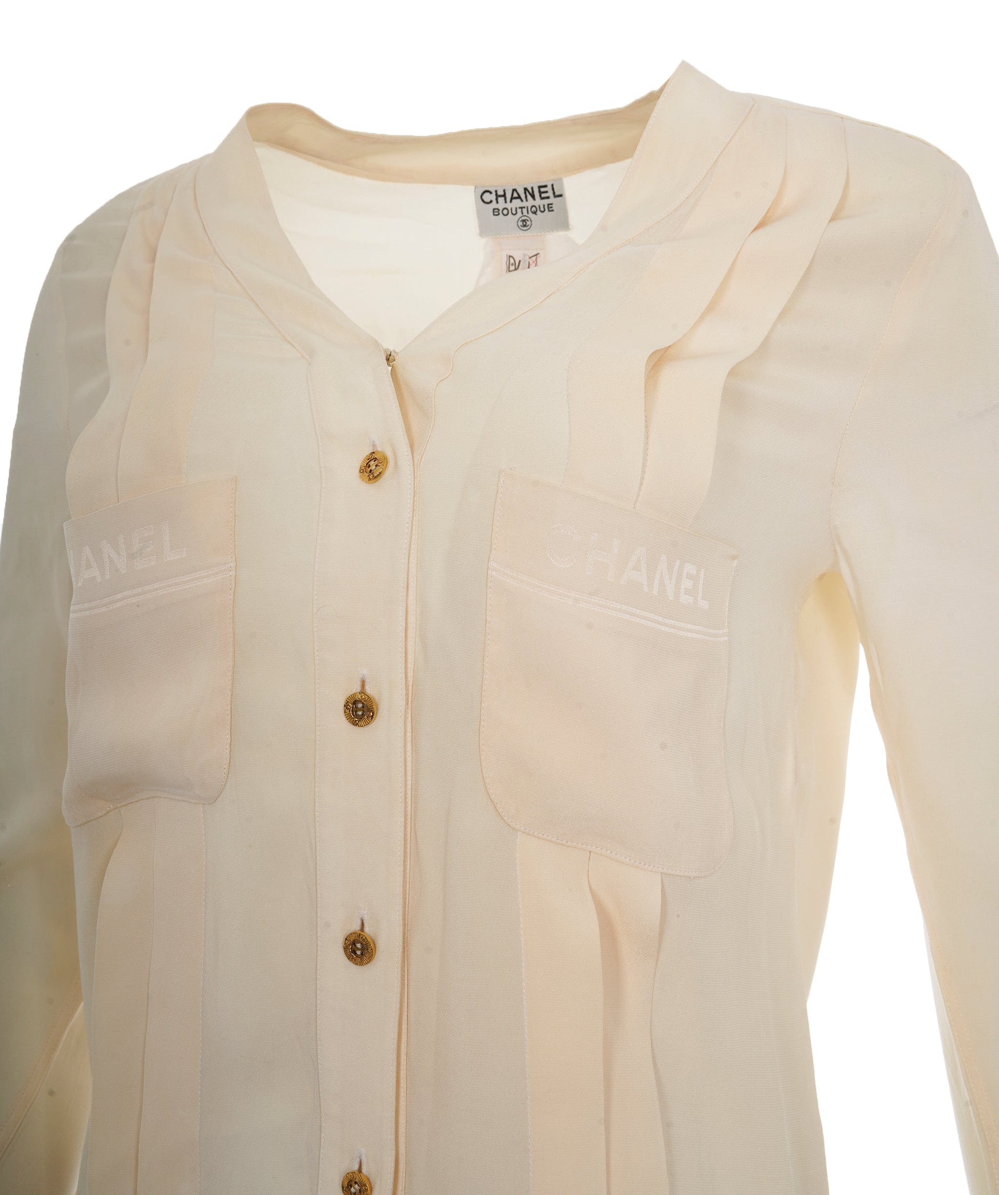 Chanel Chanel V neck shirt Cream with CC buttons ALC1174