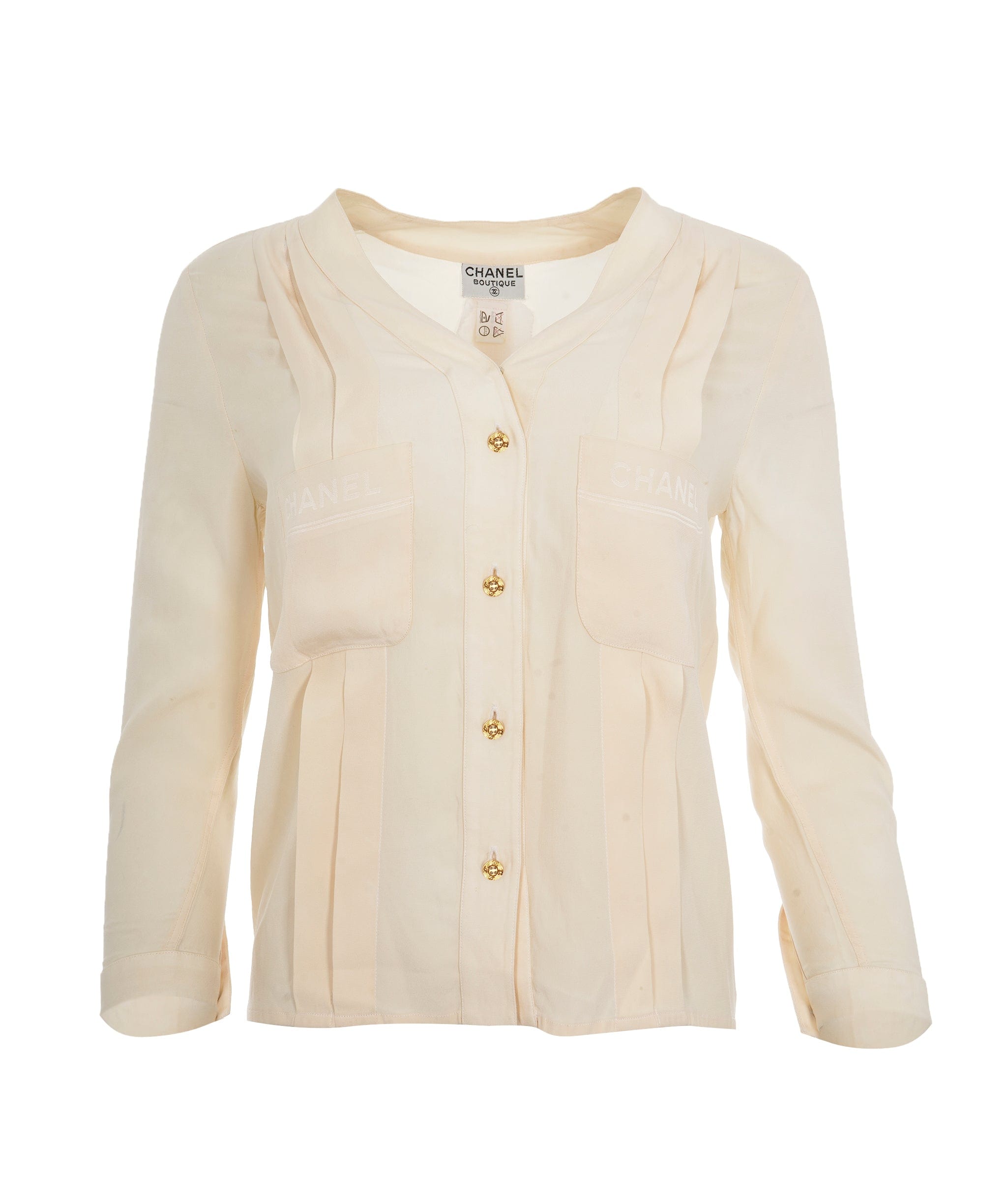 Chanel Chanel V neck shirt Cream with CC buttons ALC1174