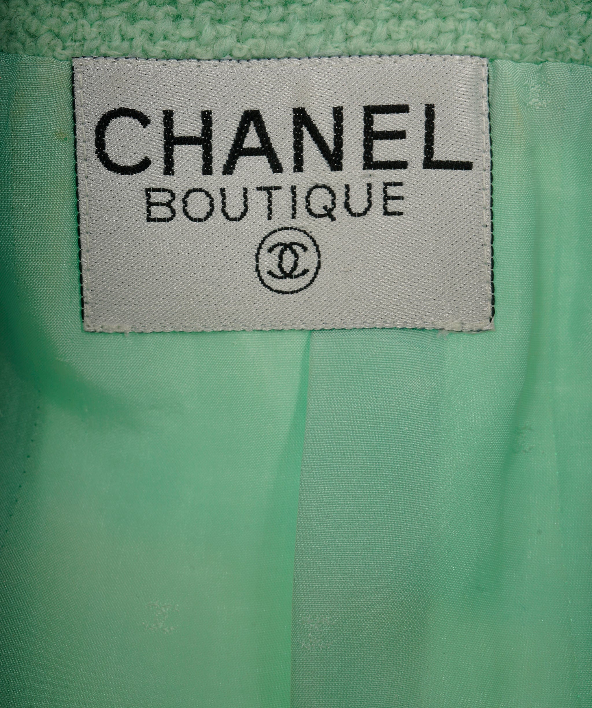 Chanel Chanel Vintage Mint Green V-Neck CC Boucle Jacket ALC1830