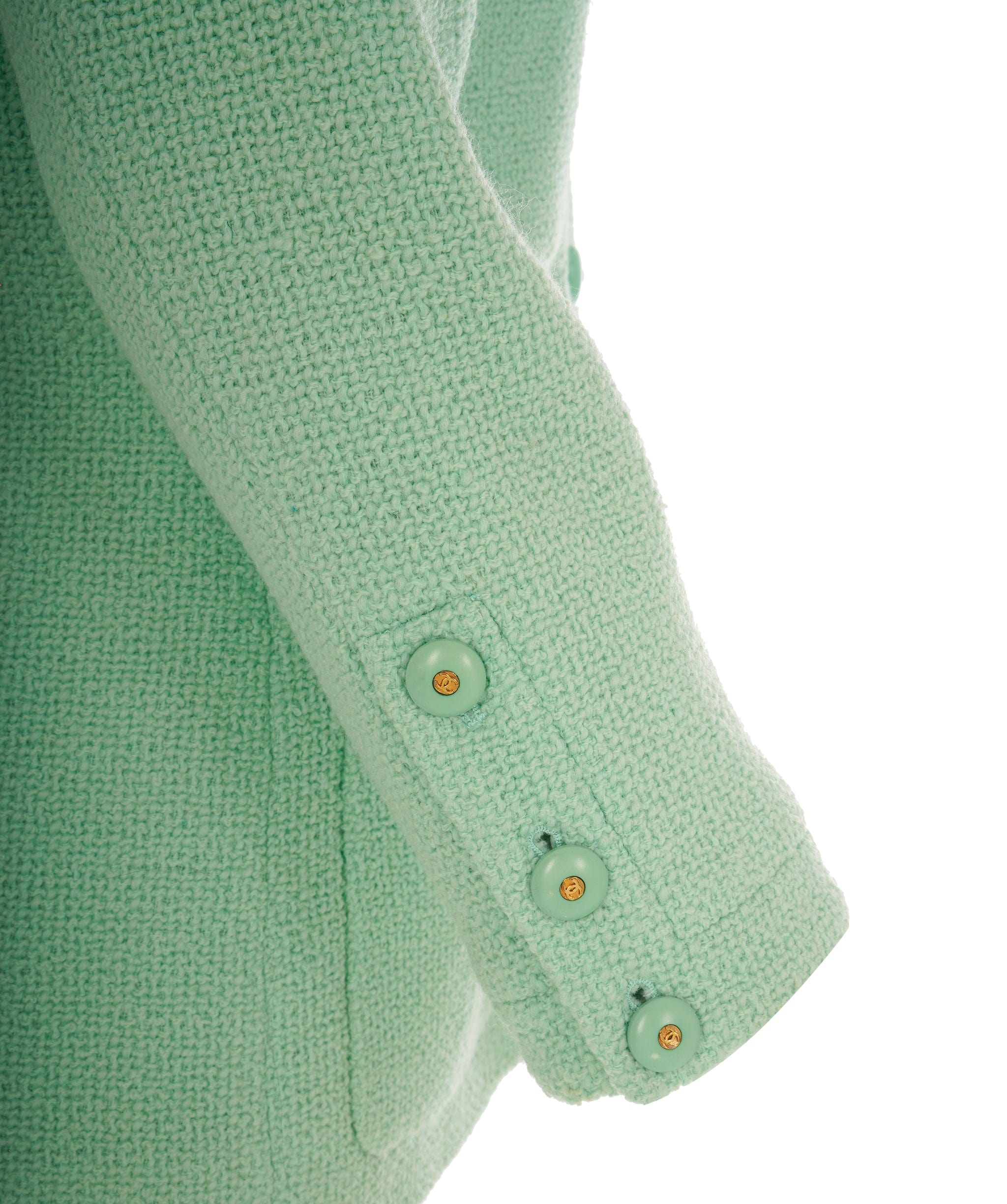 Chanel Chanel Vintage Mint Green V-Neck CC Boucle Jacket ALC1830