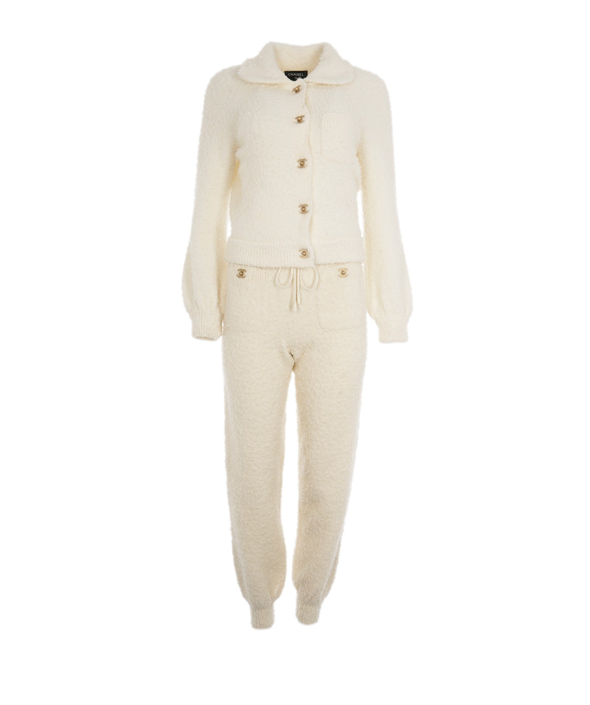 Chanel Chanel White Turnlock CC Cardigan and Joggers ALL0593